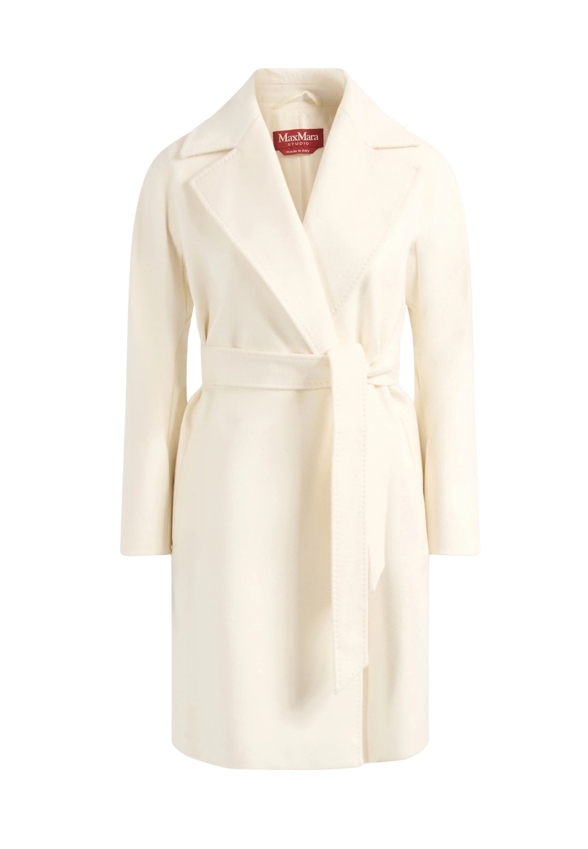 Max Mara Studio - Cappotto a vestaglia in drap di pura lana Bianco Lana 