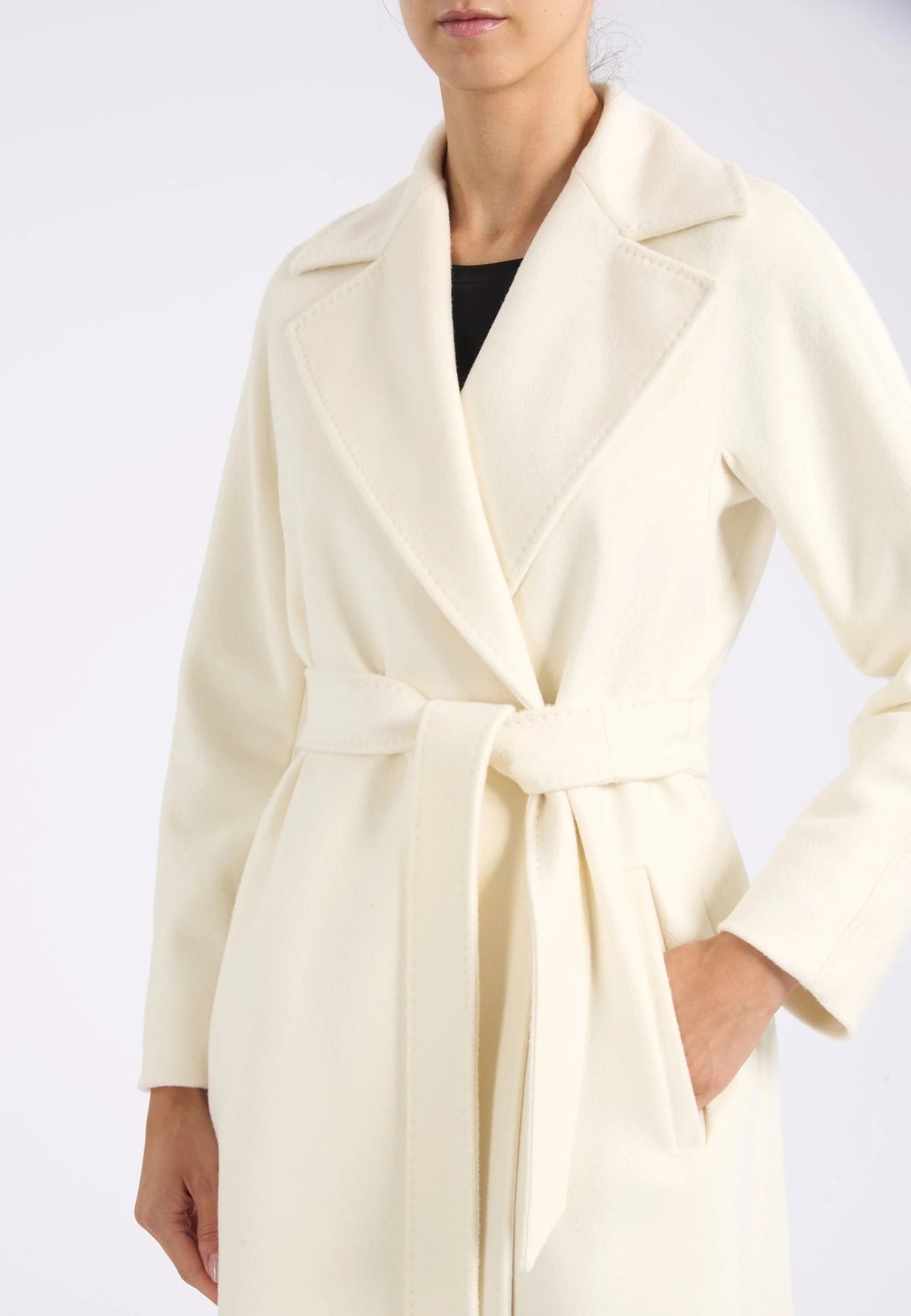 Max Mara Studio - Cappotto a vestaglia in drap di pura lana Bianco Lana 