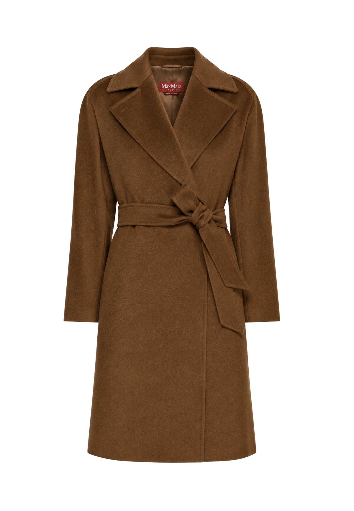 Max Mara Studio - Cappotto a vestaglia in drap di pura lana Cuoio 