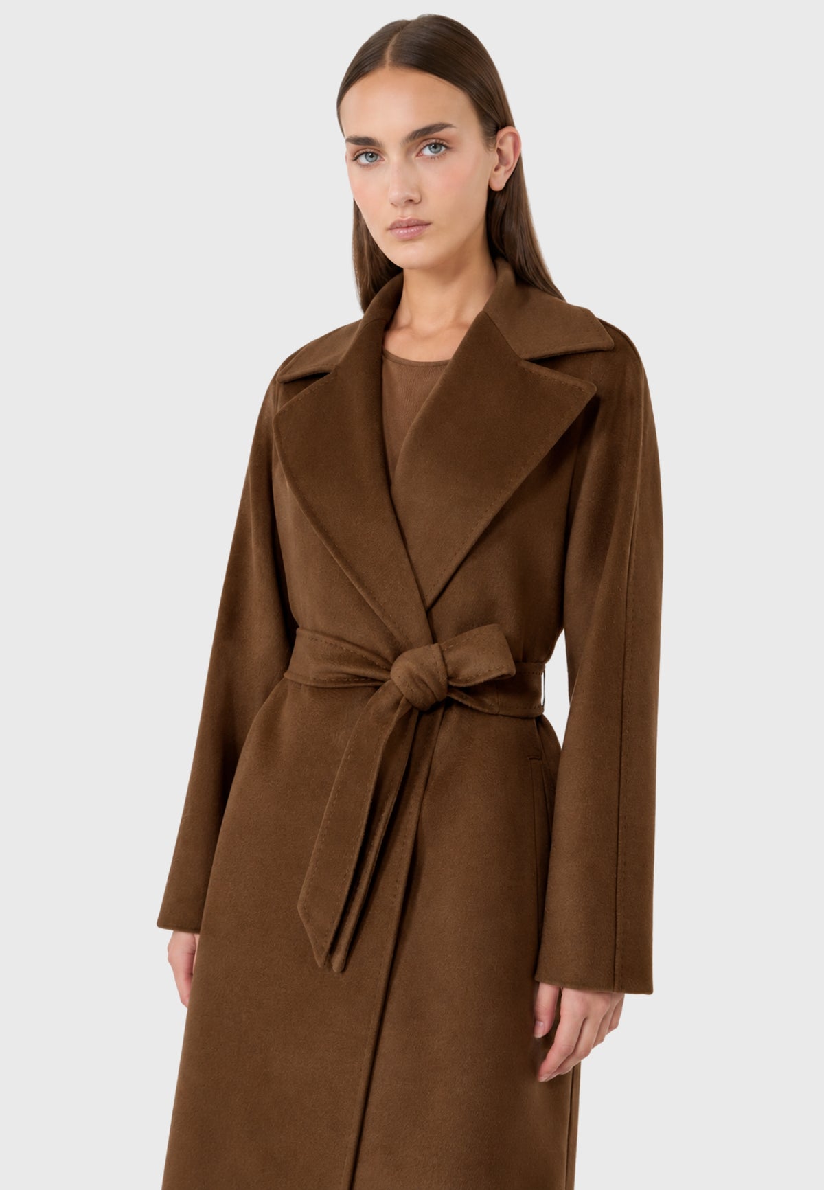 Max Mara Studio - Cappotto a vestaglia in drap di pura lana Cuoio 