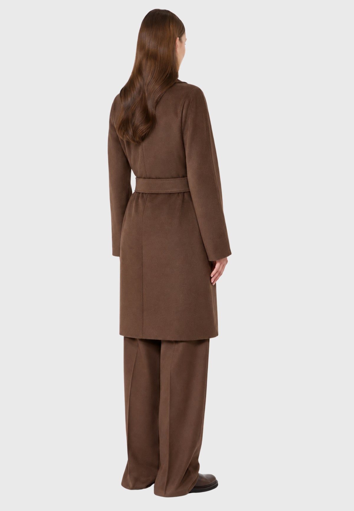 Max Mara Studio - Cappotto a vestaglia in drap di pura lana Castagna 