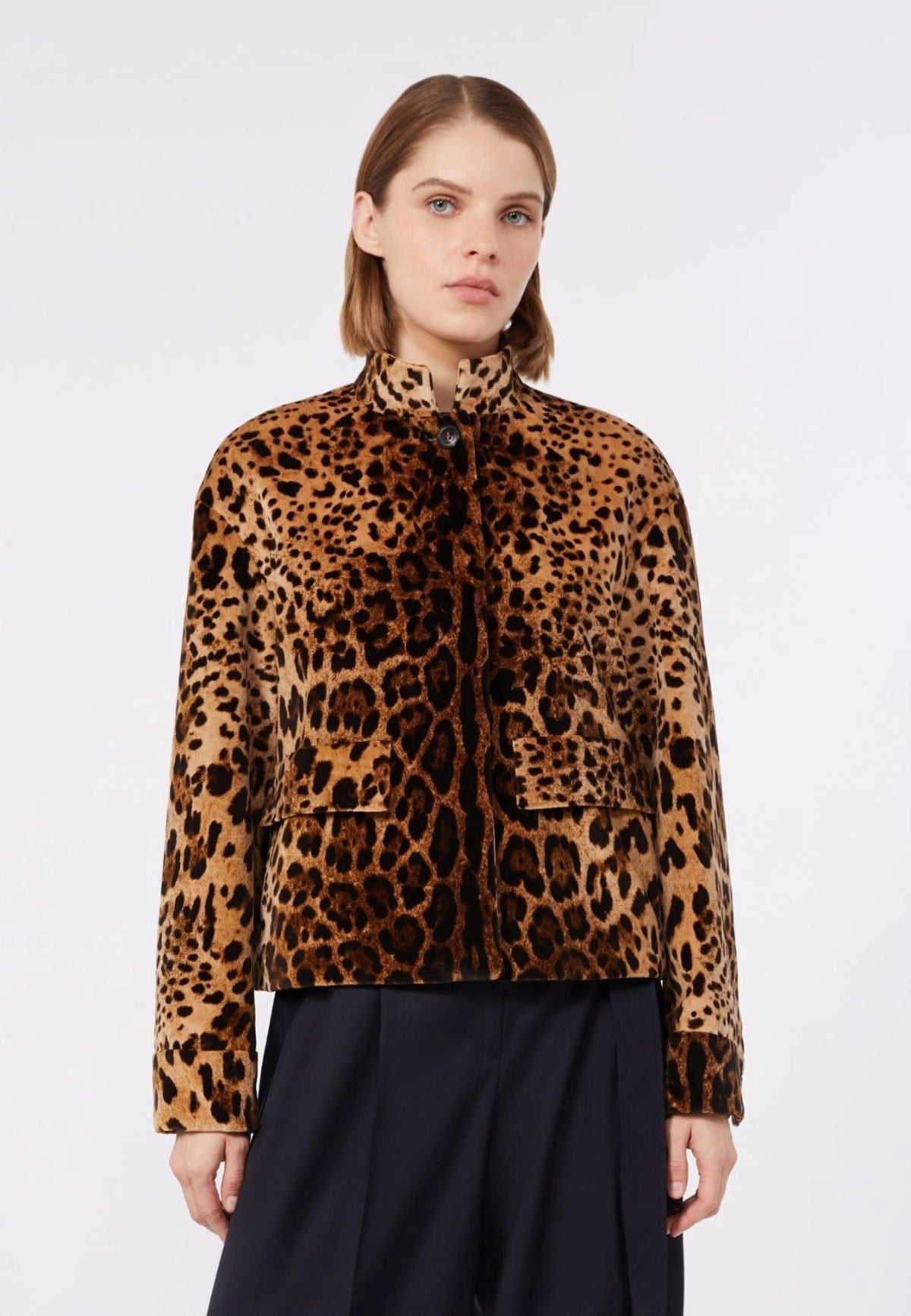 Max Mara Studio Giacca Boxy in Velluto Animalier Marrone 