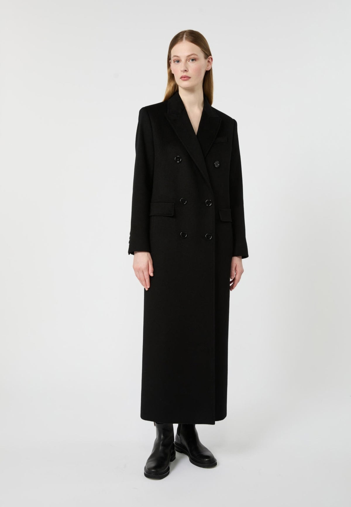 Max Mara Studio Cappotto Lungo Doppiopetto in Pura Lana 