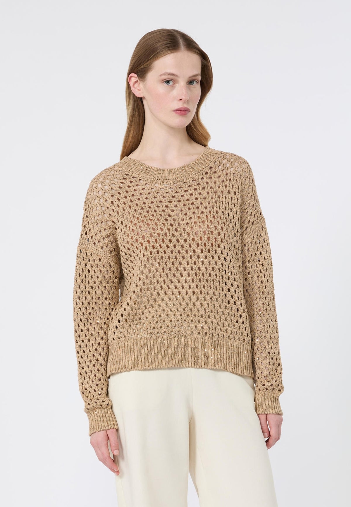 Max Mara Studio Maglia in Cotone a Punto Rete con Paillettes 