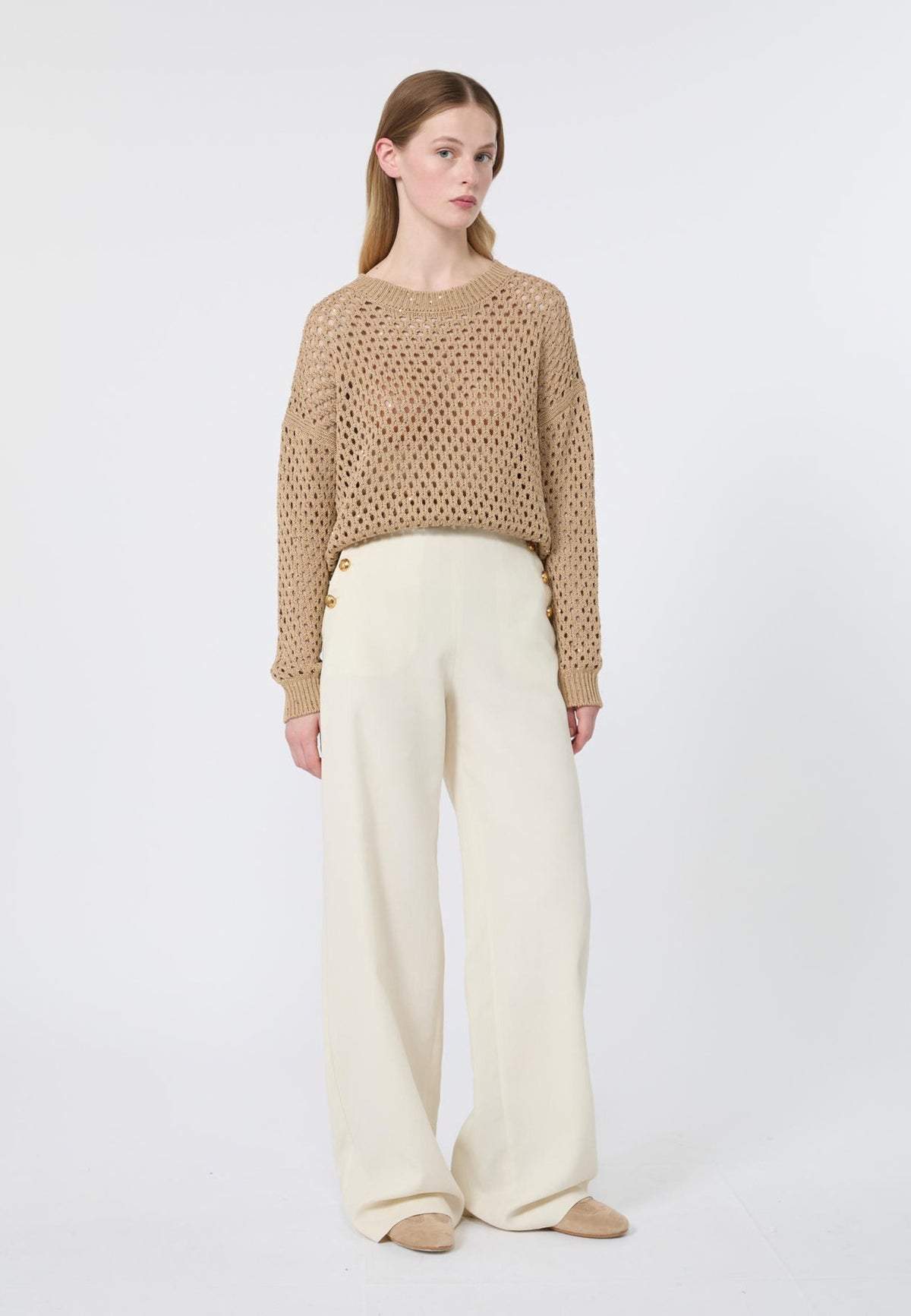 Max Mara Studio Maglia in Cotone a Punto Rete con Paillettes 