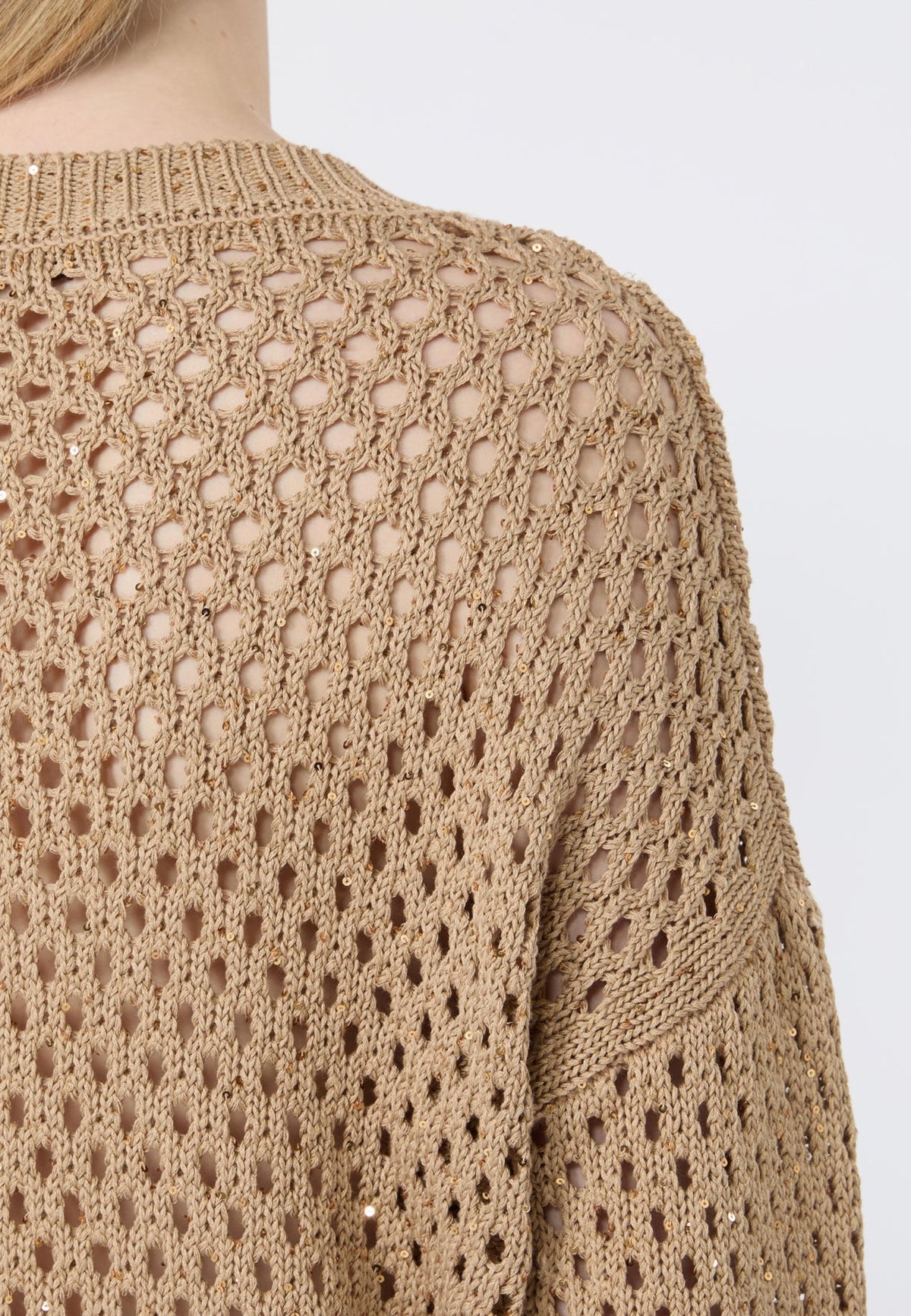 Max Mara Studio Maglia in Cotone a Punto Rete con Paillettes 
