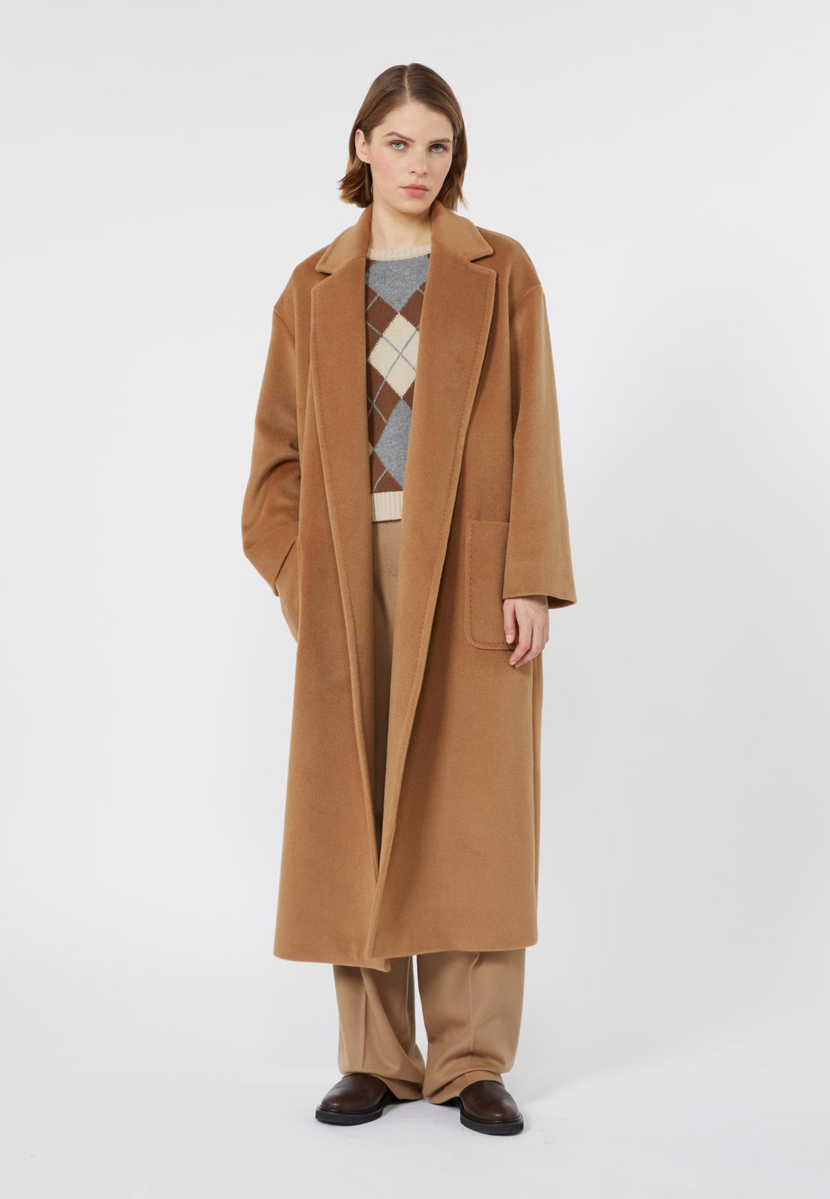 Max Mara Studio - Cappotto lungo in pura lana con cintura 