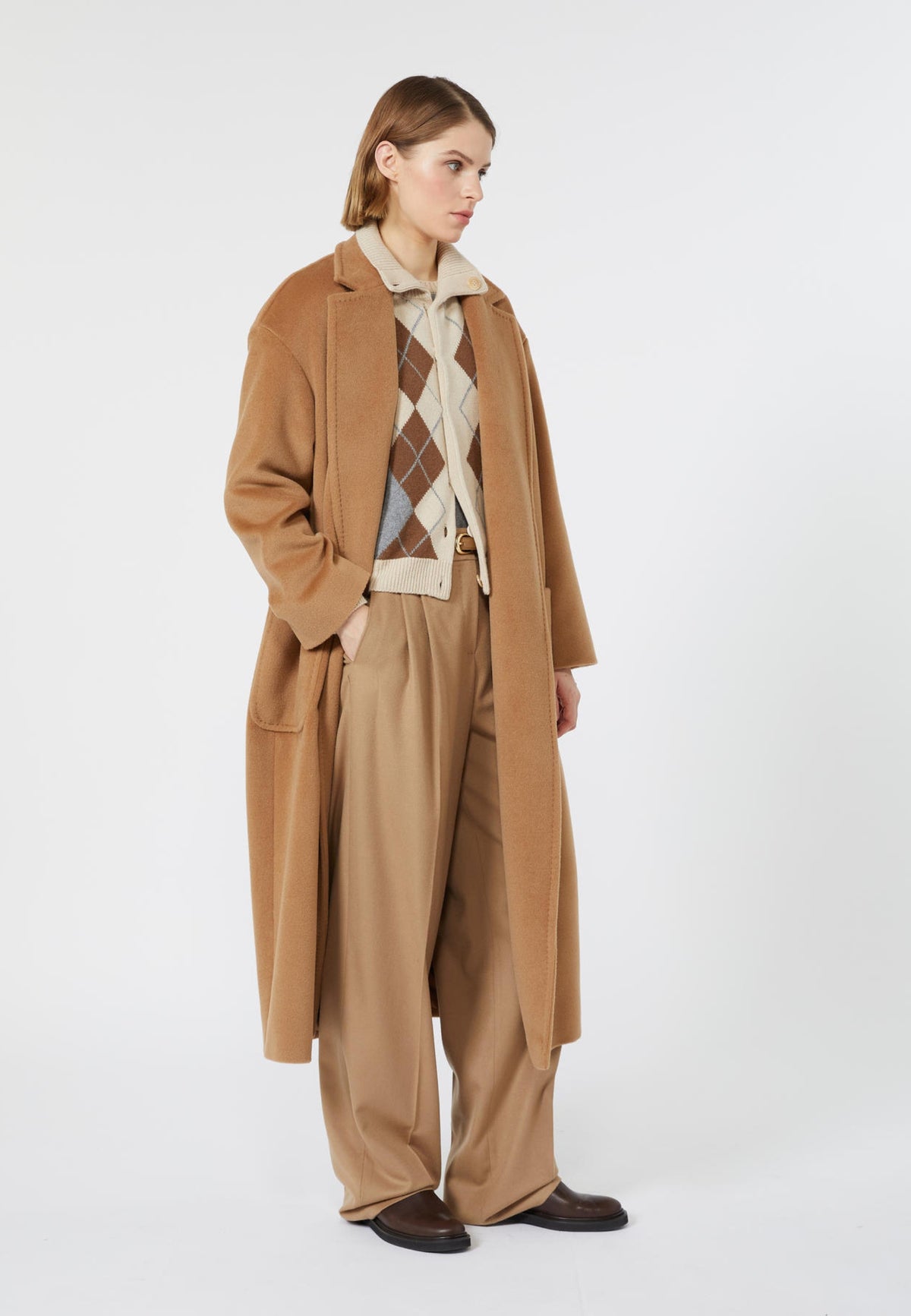 Max Mara Studio - Cappotto lungo in pura lana con cintura 