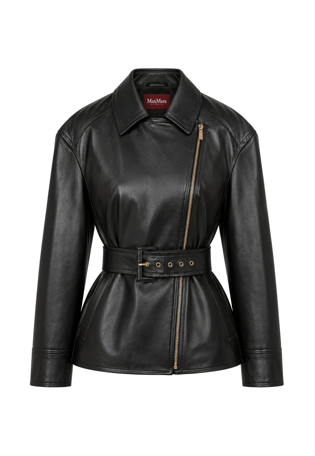 Max Mara Studio - Giacca biker in nappa con cintura 