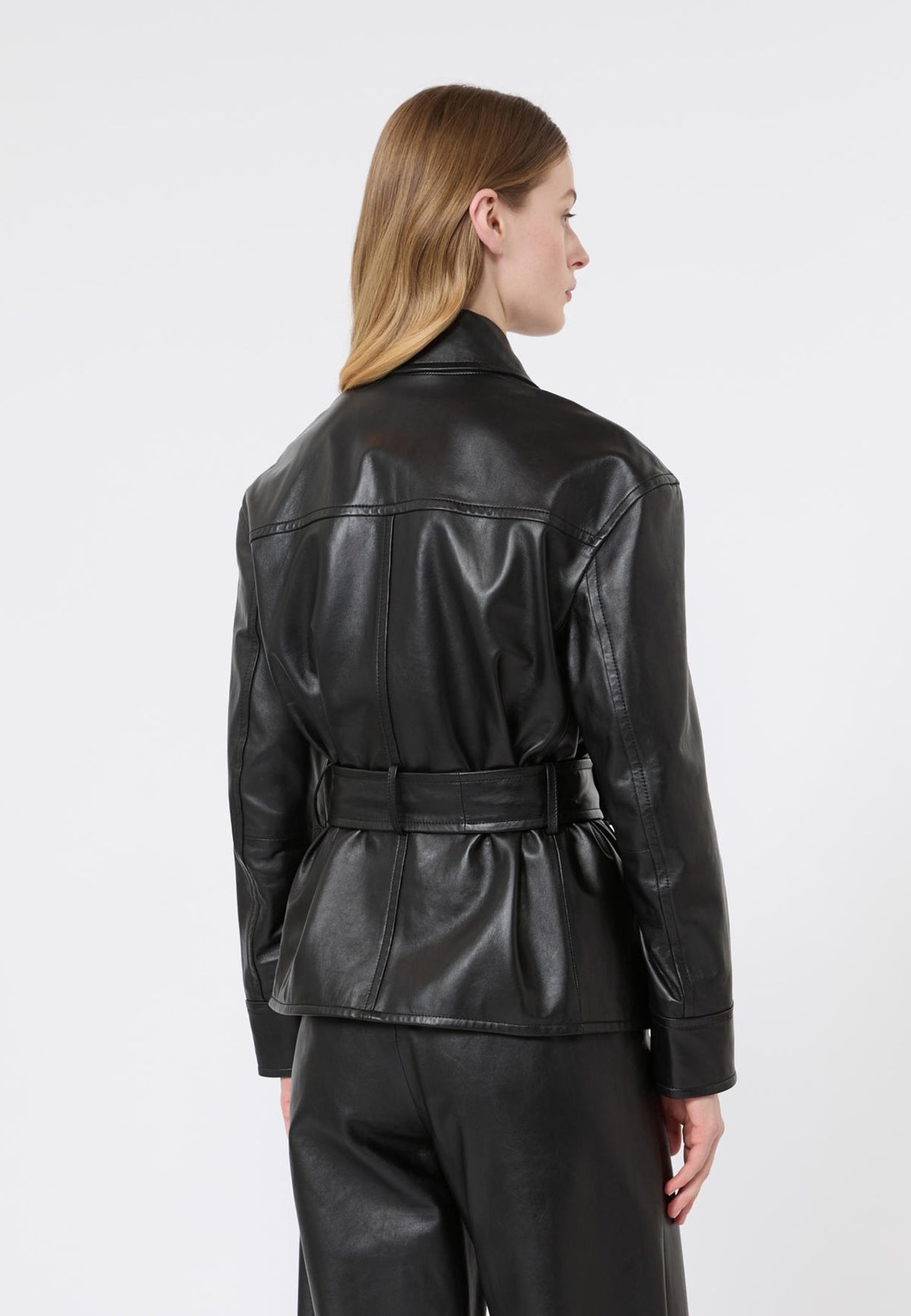 Max Mara Studio - Giacca biker in nappa con cintura 