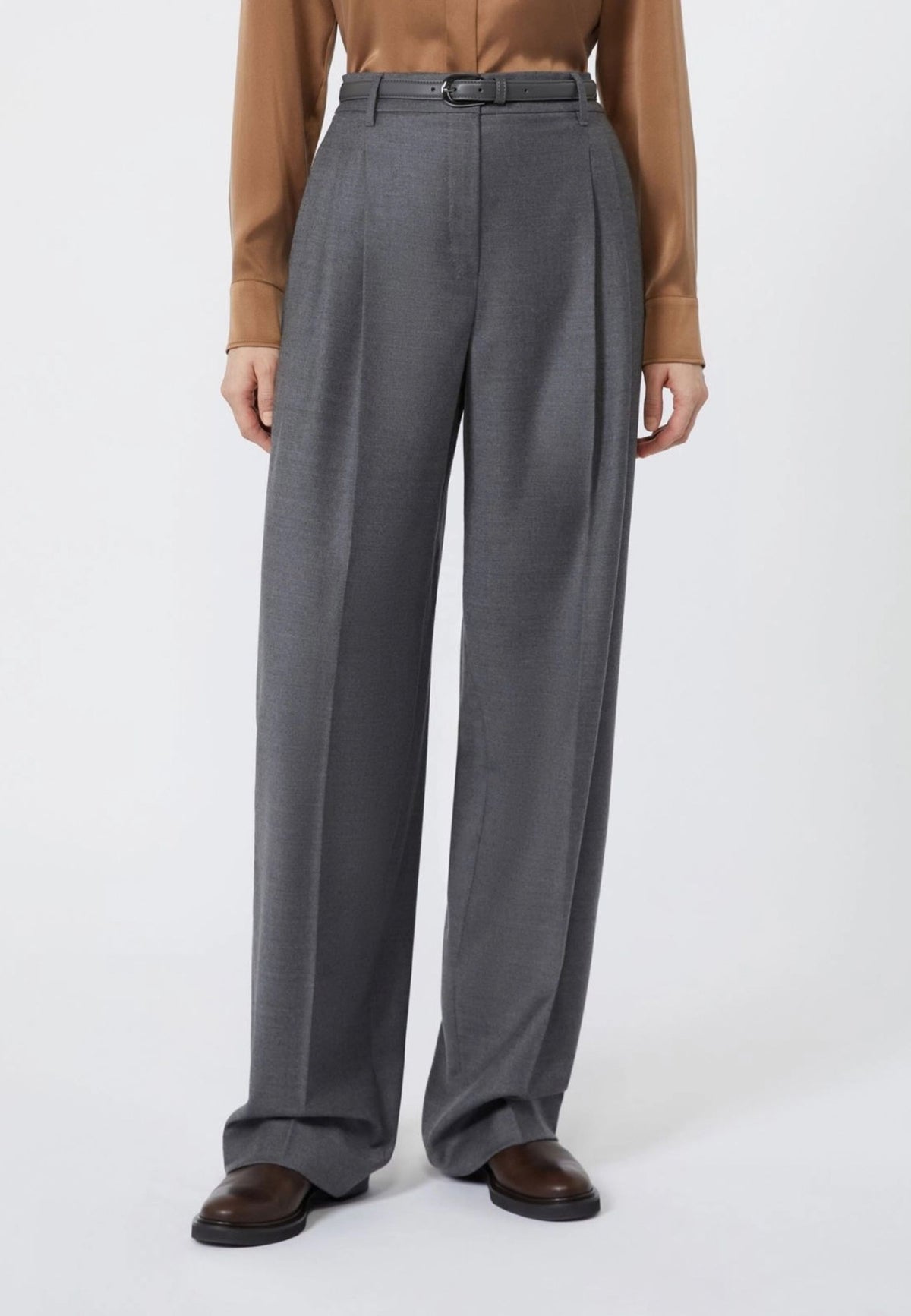 Max Mara Studio Pantalone Maschile in Flanella di Lana Grigio Scuro 