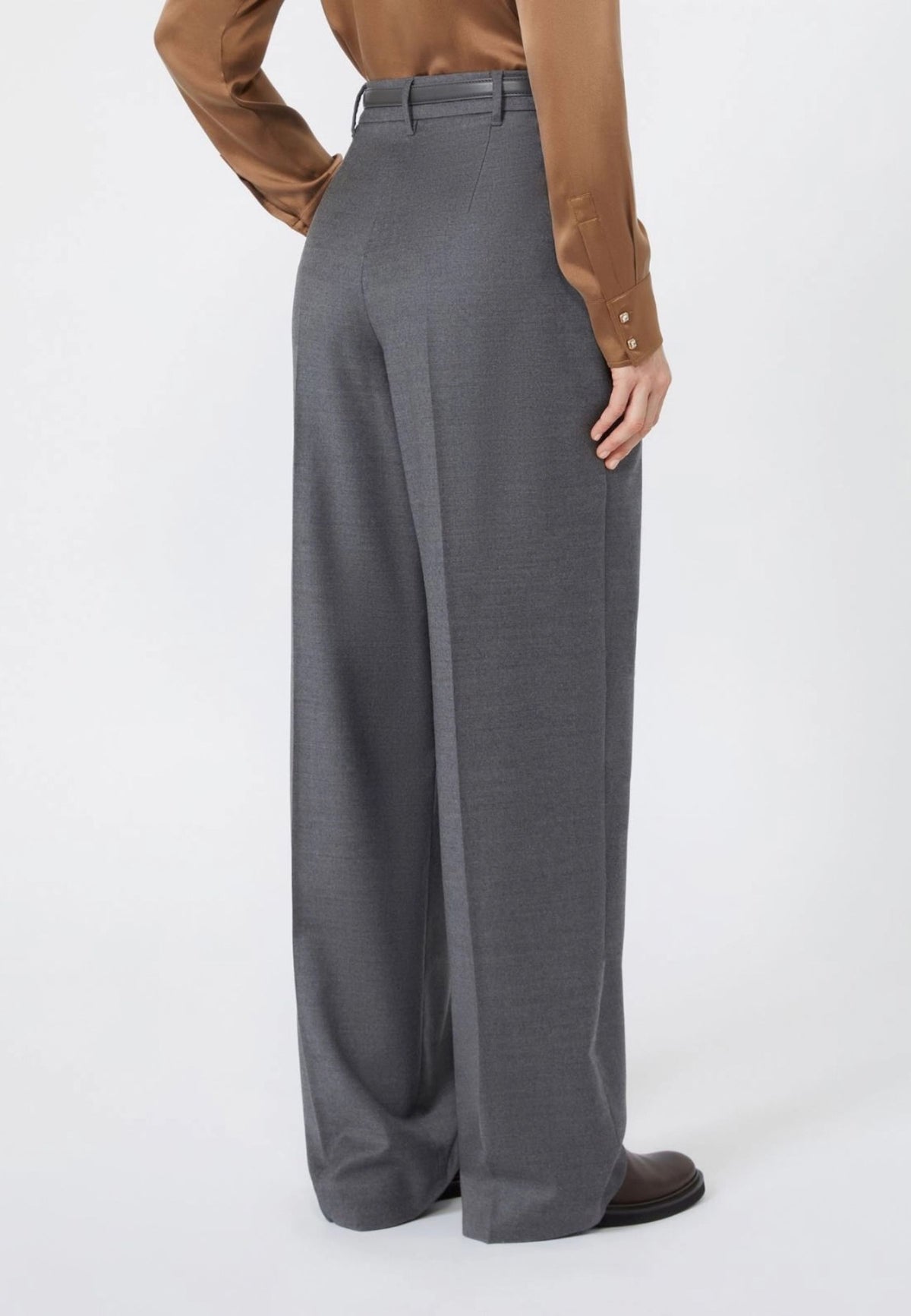 Max Mara Studio Pantalone Maschile in Flanella di Lana Grigio Scuro 
