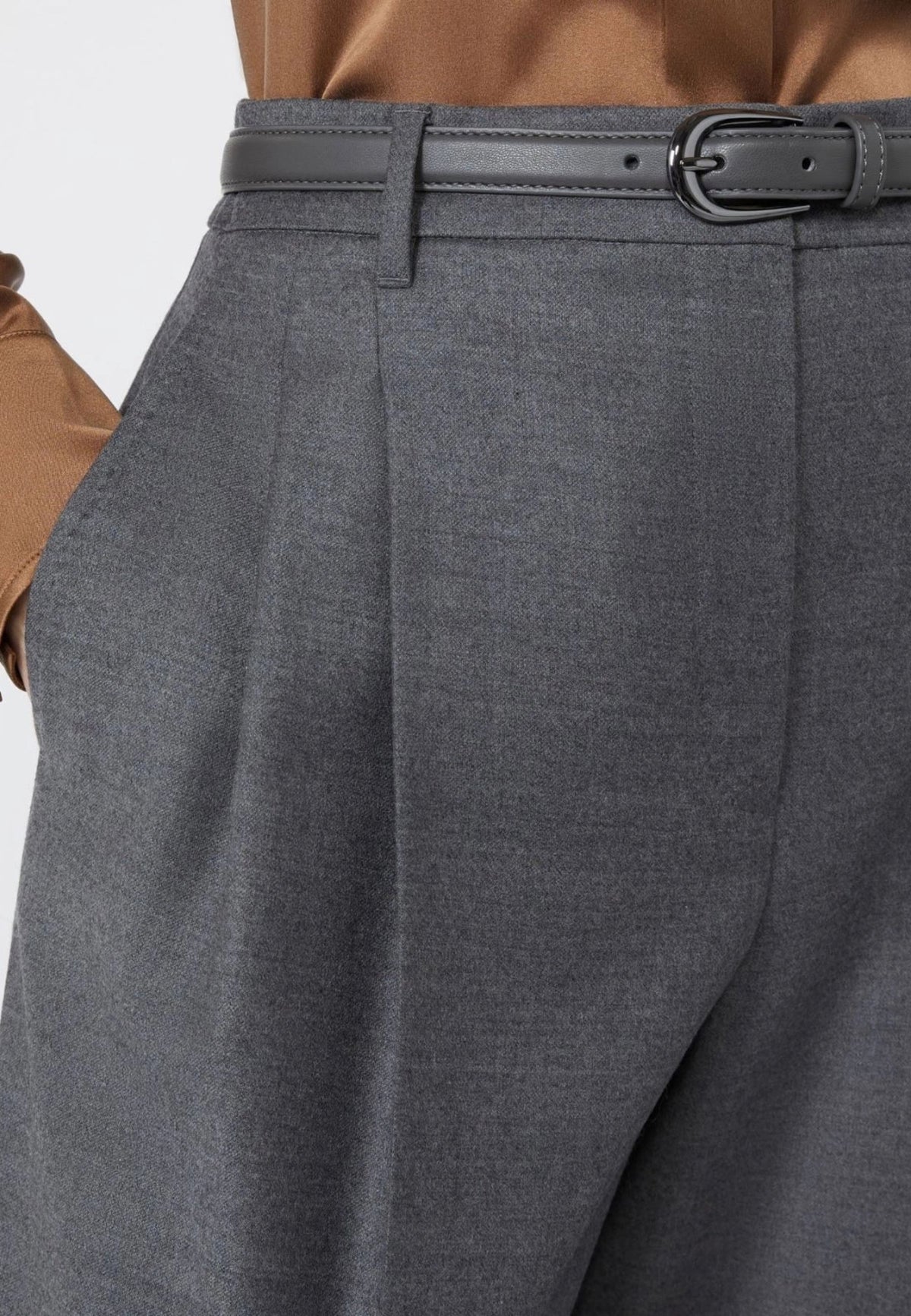 Max Mara Studio Pantalone Maschile in Flanella di Lana Grigio Scuro 