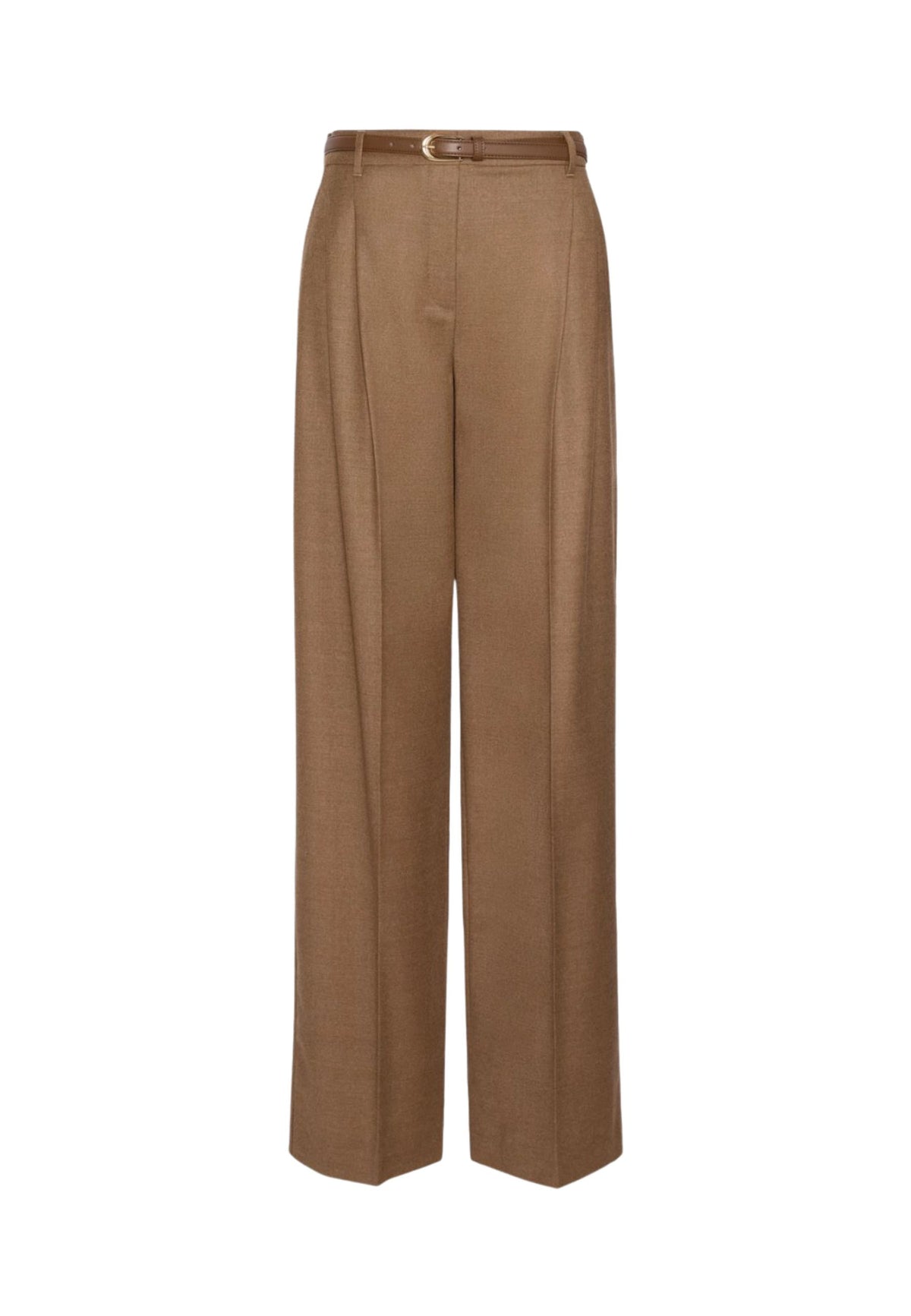 Max Mara Studio Pantalone Maschile in Flanella di Lana Cuoio 