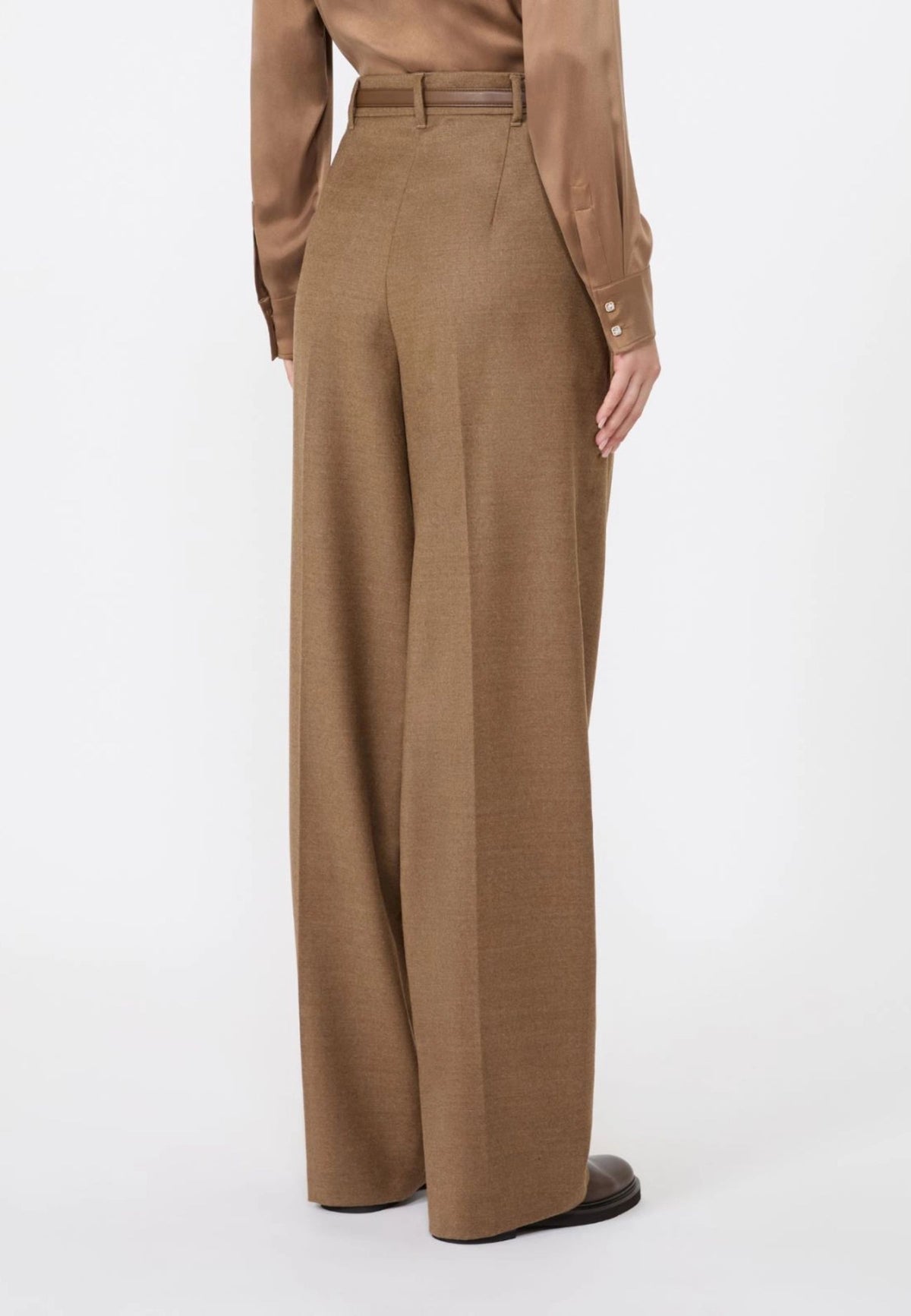 Max Mara Studio Pantalone Maschile in Flanella di Lana Cuoio 