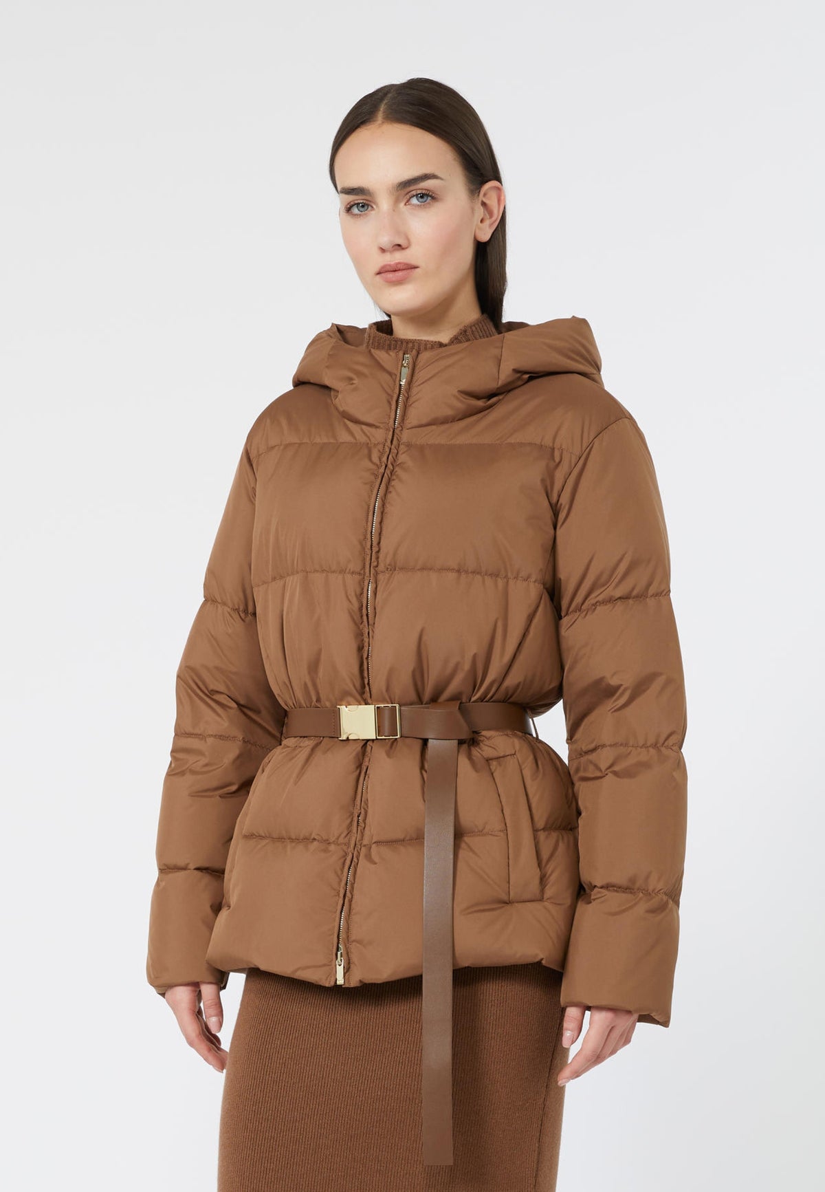 Max Mara Studio - Piumino corto con cappuccio e cintura 