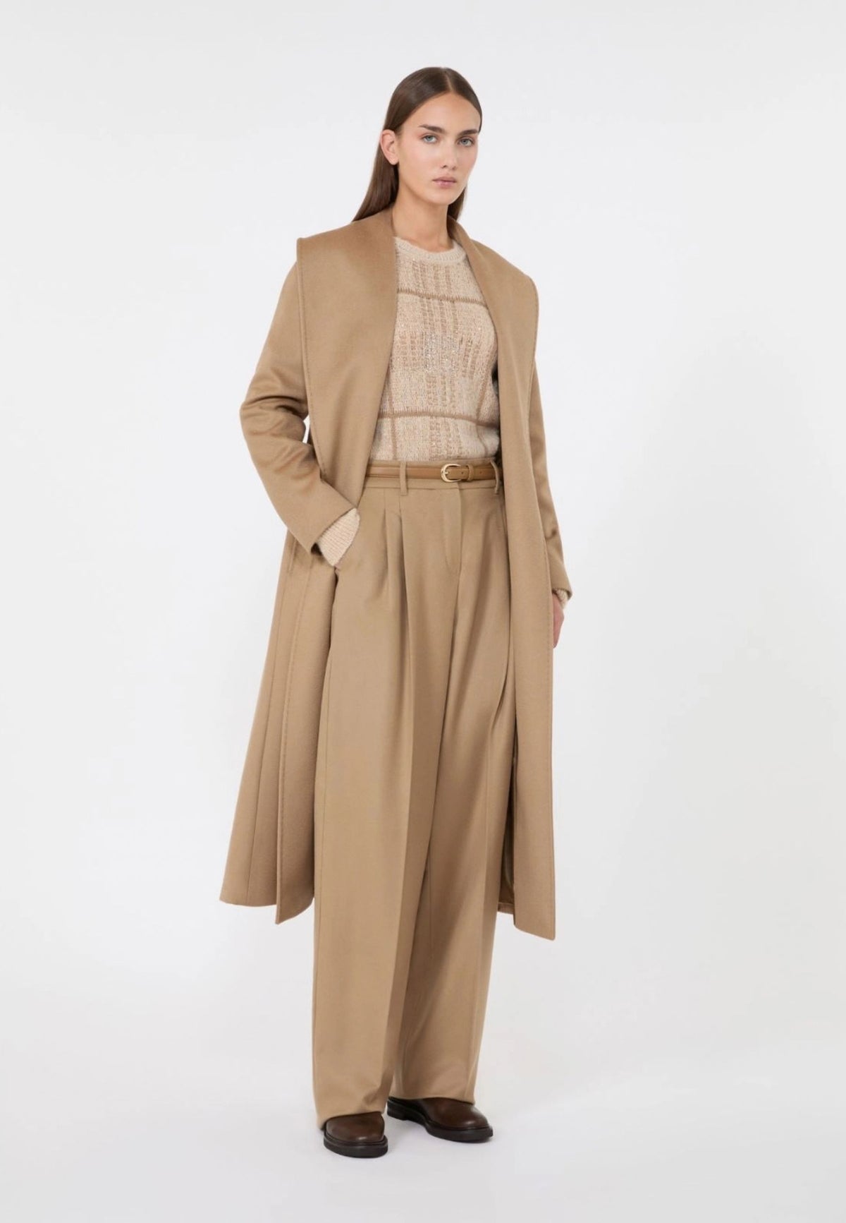 Max Mara Studio Cappotto a Vestaglia in Pura Lana Cammello 