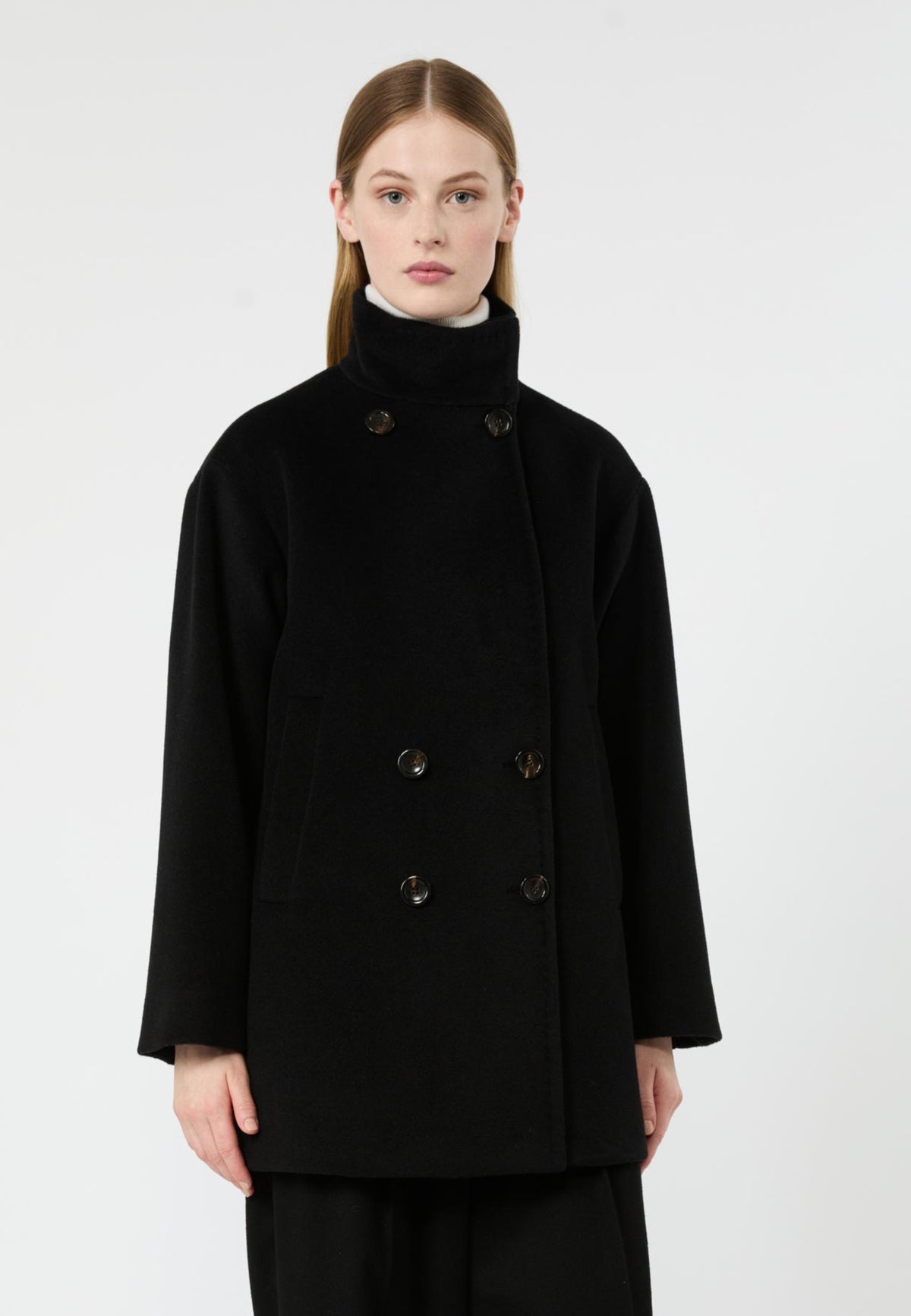 Max Mara Studio - Giaccone corto doppiopetto in pura lana 