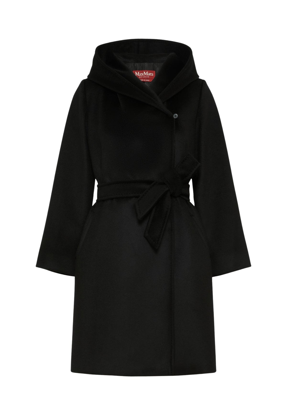 Max Mara Studio Cappotto Midi a Vestaglia in Pura Lana con Cappuccio 