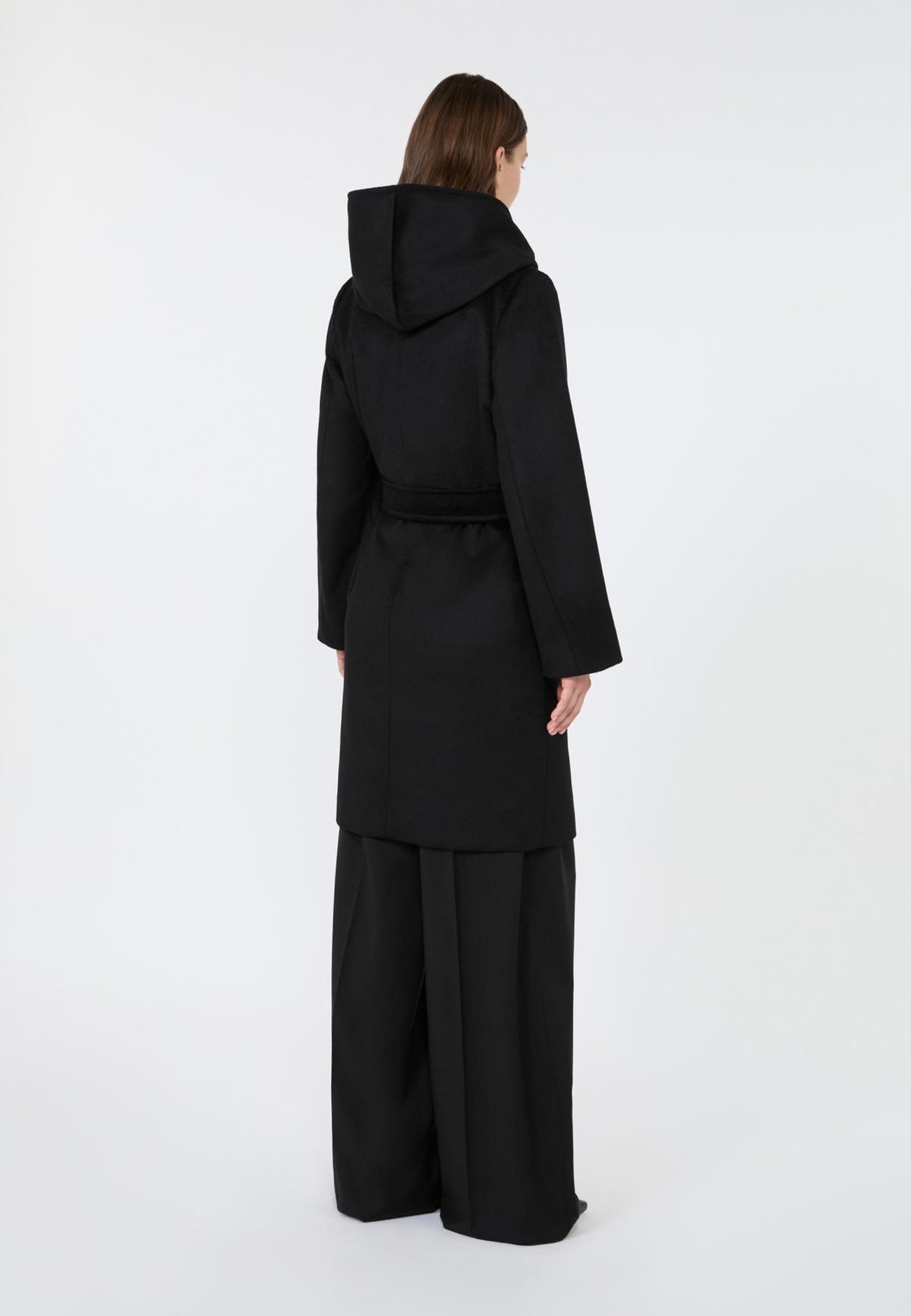 Max Mara Studio Cappotto Midi a Vestaglia in Pura Lana con Cappuccio 