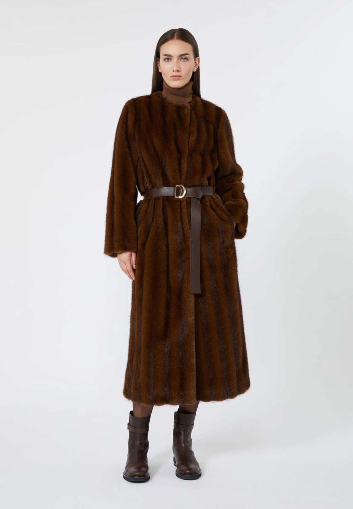 Max Mara Studio Cappotto Lungo con Cintura - Nocciola 