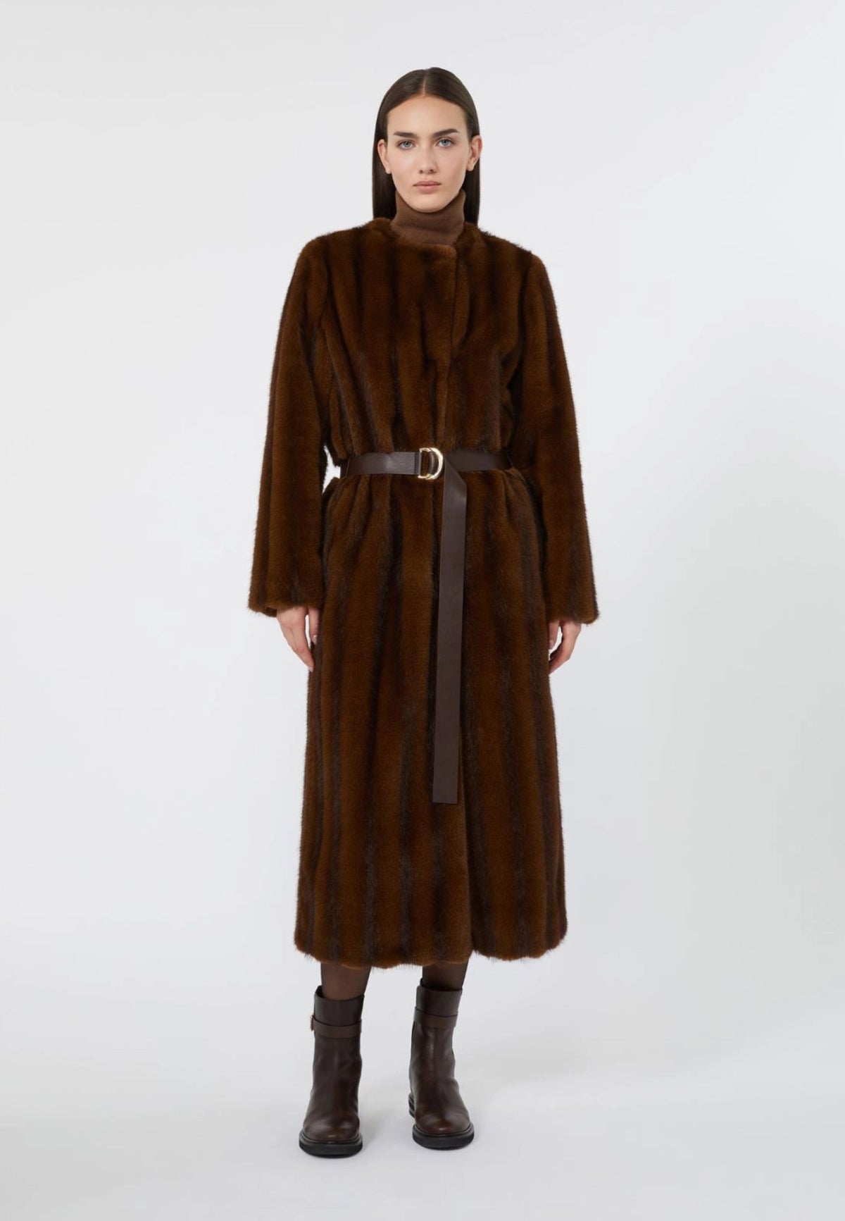 Max Mara Studio Cappotto Lungo con Cintura - Nocciola 