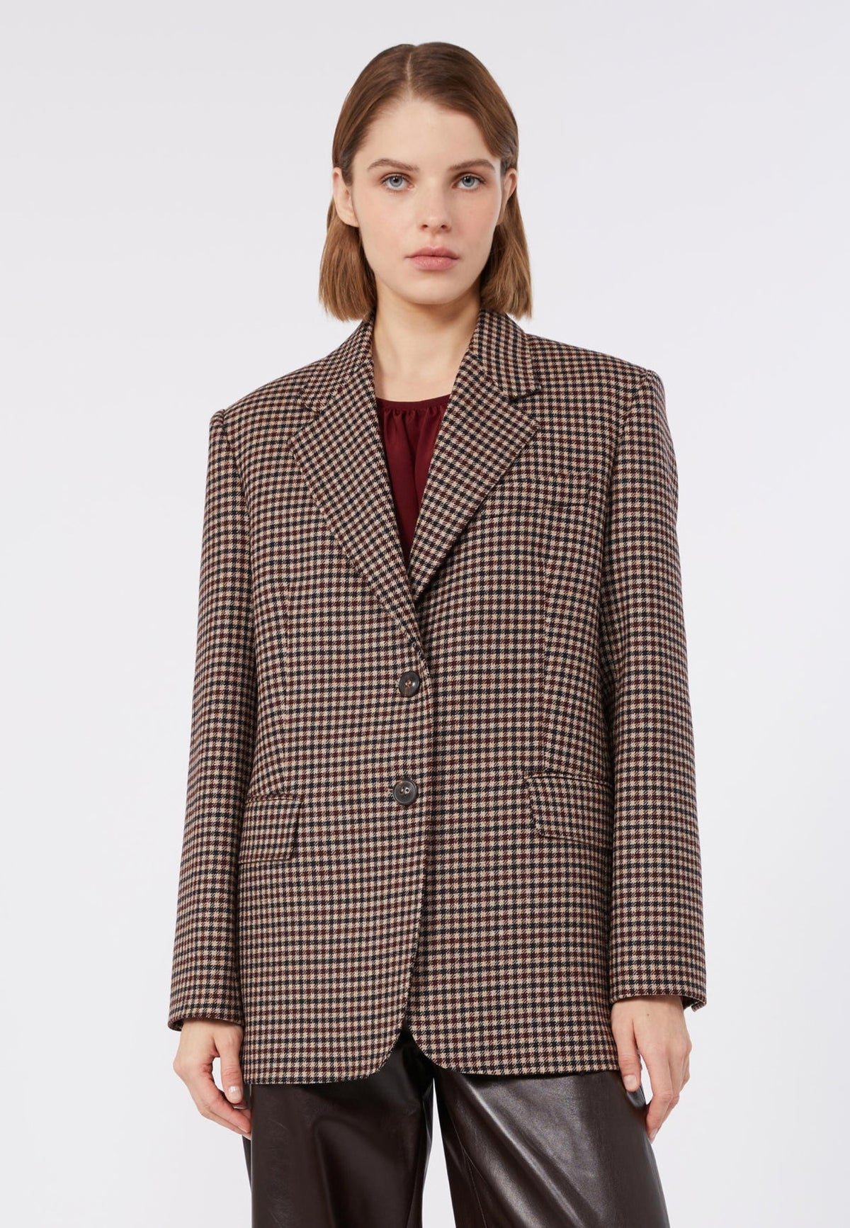 Max Mara Studio Blazer Oversize in Pura Lana a Motivo Check 