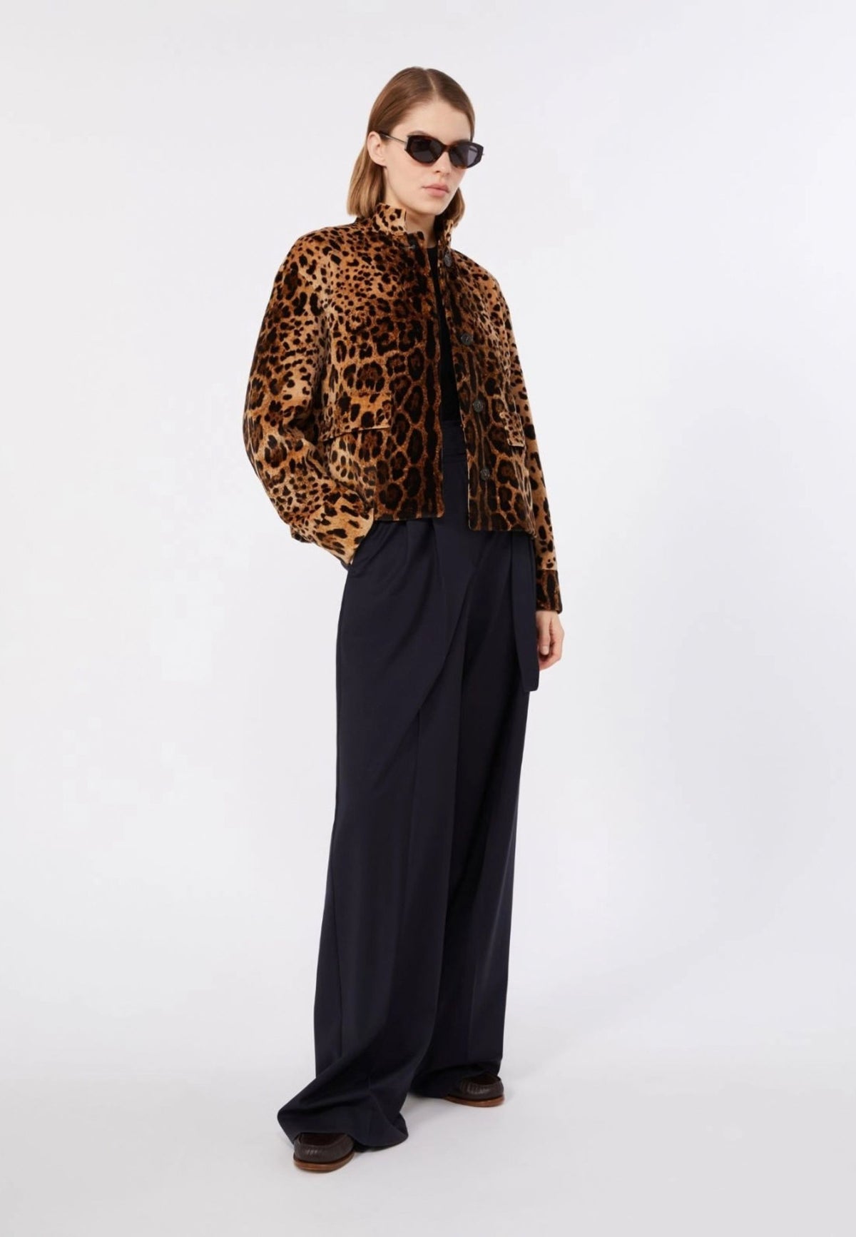 Max Mara Studio Pantalone Wide Leg in Pura Lana Blu 