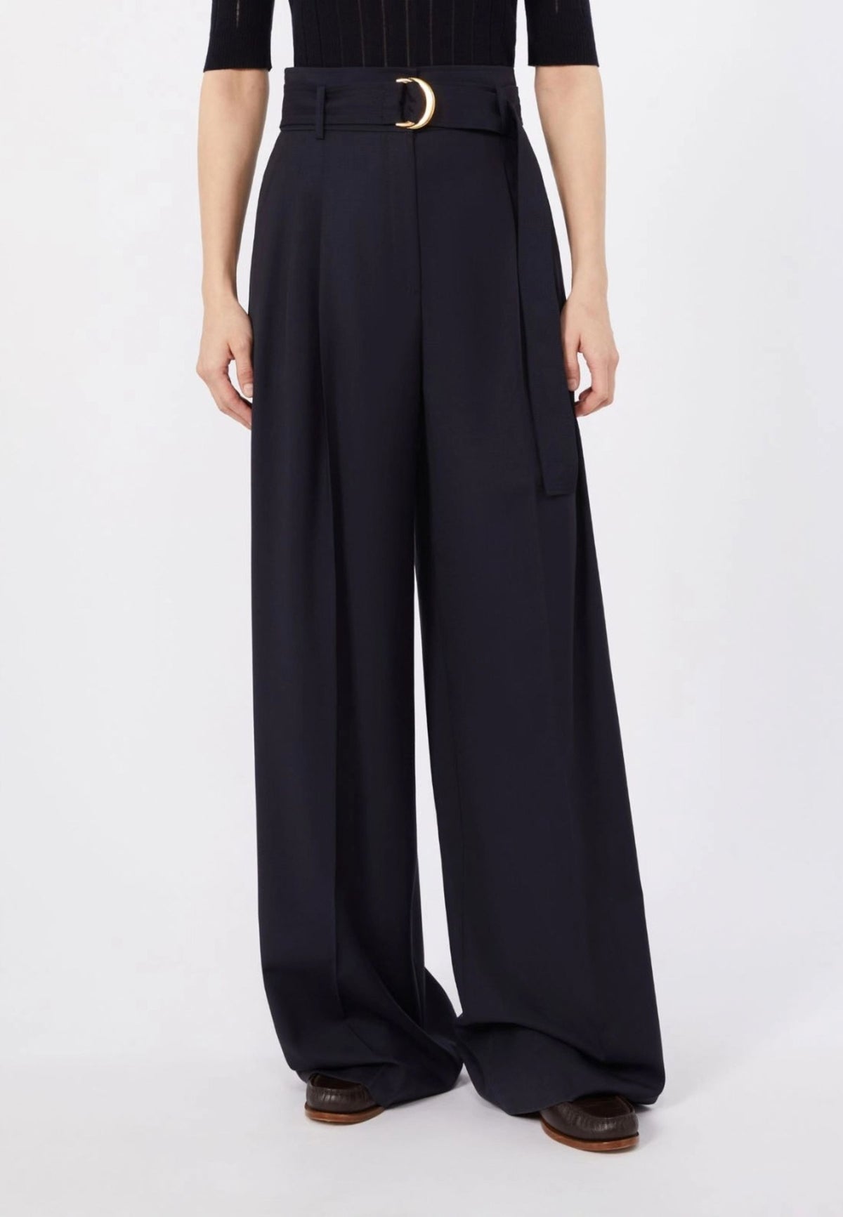 Max Mara Studio Pantalone Wide Leg in Pura Lana Blu 