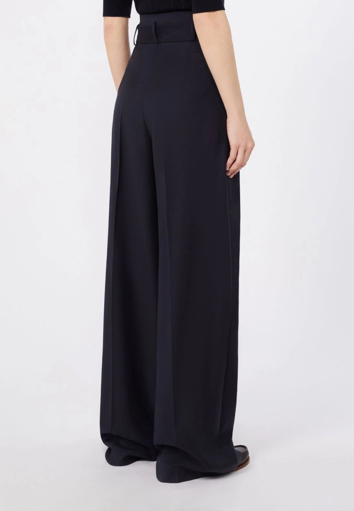 Max Mara Studio Pantalone Wide Leg in Pura Lana Blu 