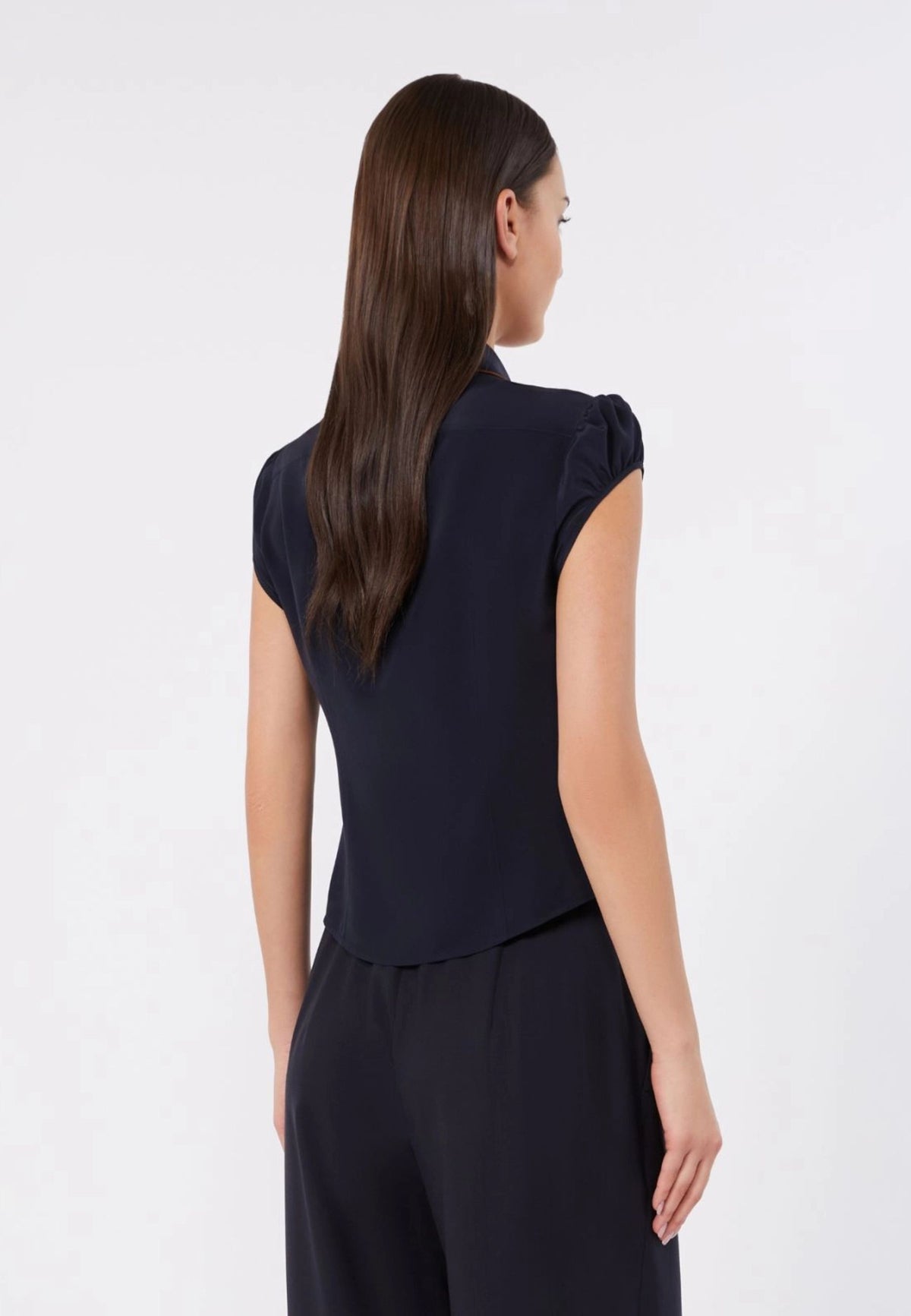 Max Mara Studio Camicia in Crêpe de Chine di Pura Seta Blu 