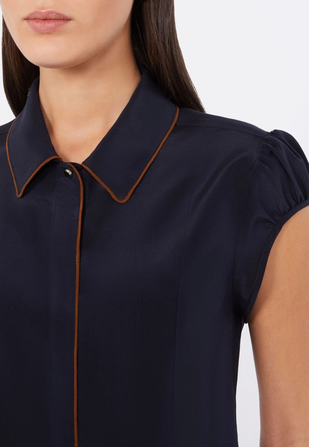 Max Mara Studio Camicia in Crêpe de Chine di Pura Seta Blu 