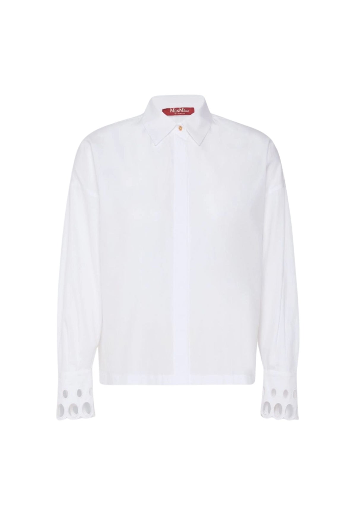 Max Mara Studio Camicia Boxy in Popeline di Cotone Bianco Ottico 