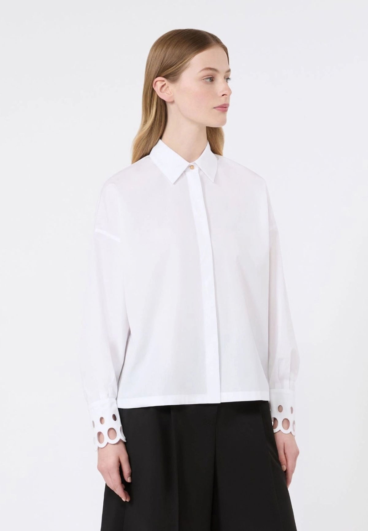 Max Mara Studio Camicia Boxy in Popeline di Cotone Bianco Ottico 