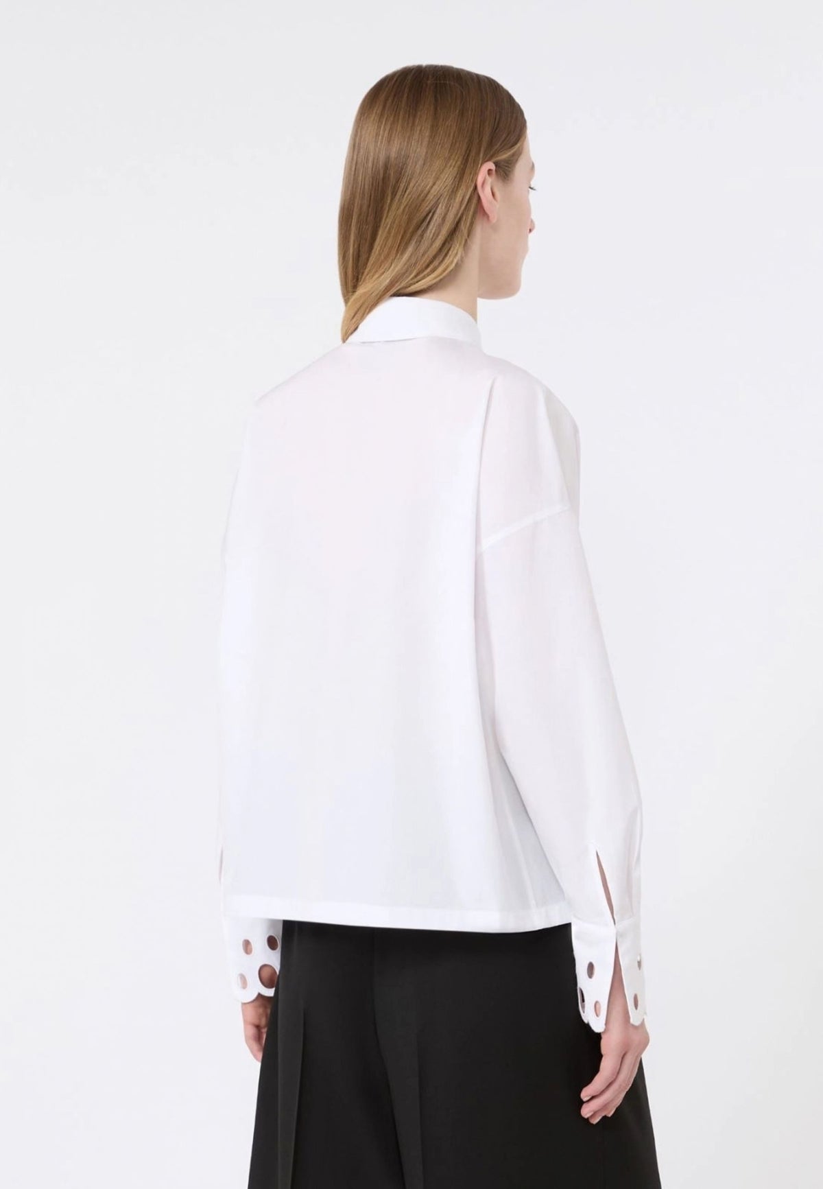 Max Mara Studio Camicia Boxy in Popeline di Cotone Bianco Ottico 