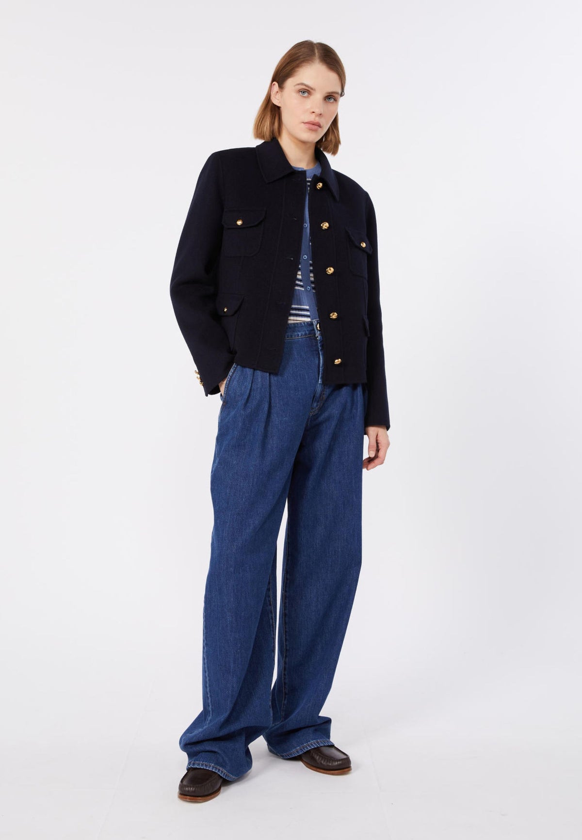 Max Mara Studio Jeans Wide Leg in Denim di Cotone 