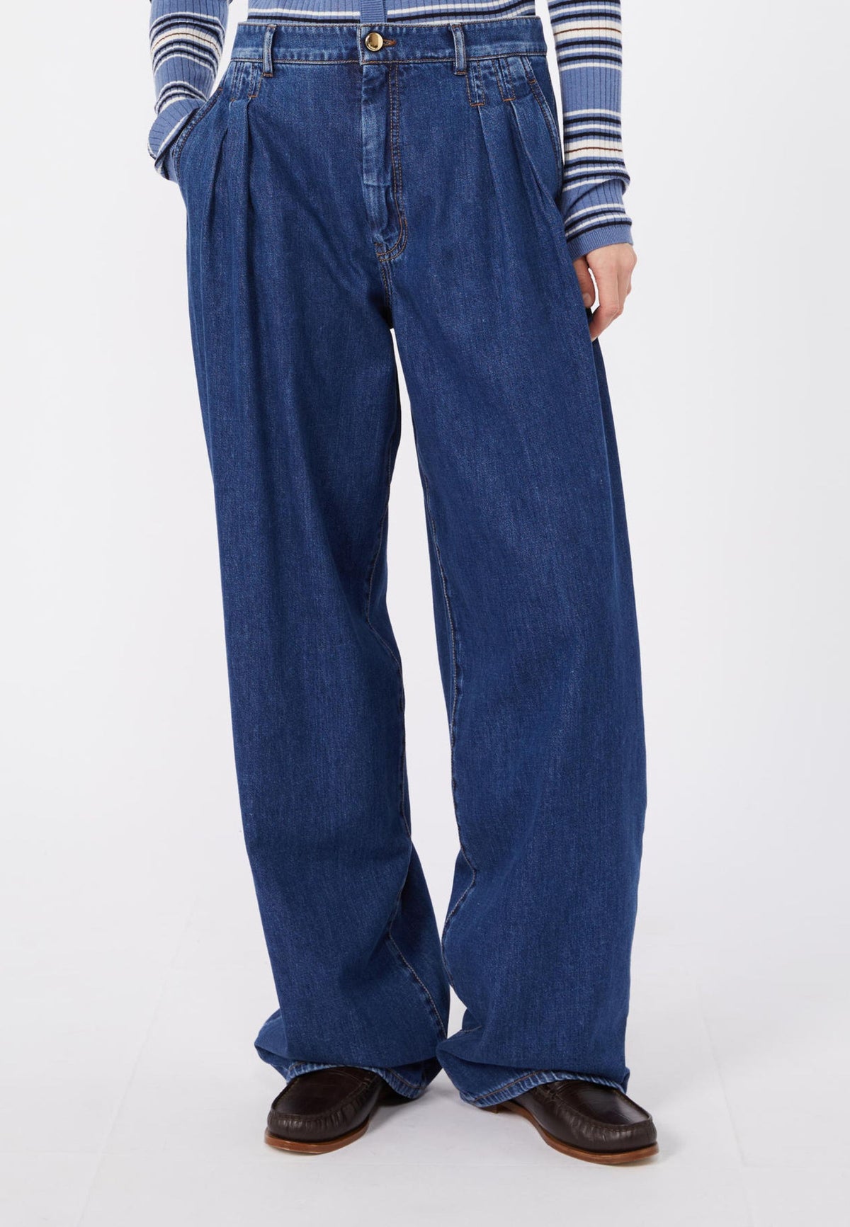 Max Mara Studio Jeans Wide Leg in Denim di Cotone 