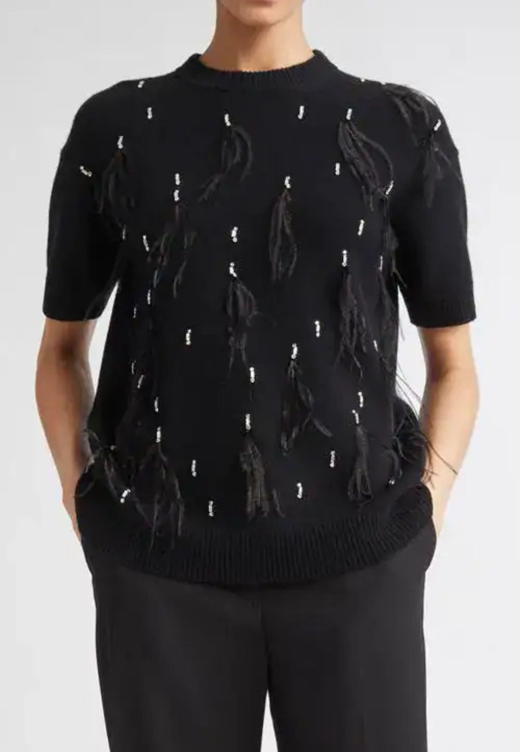 MAX MARA STUDIO - Maglia OBLÒ in lana e cashmere con piume e cristalli 