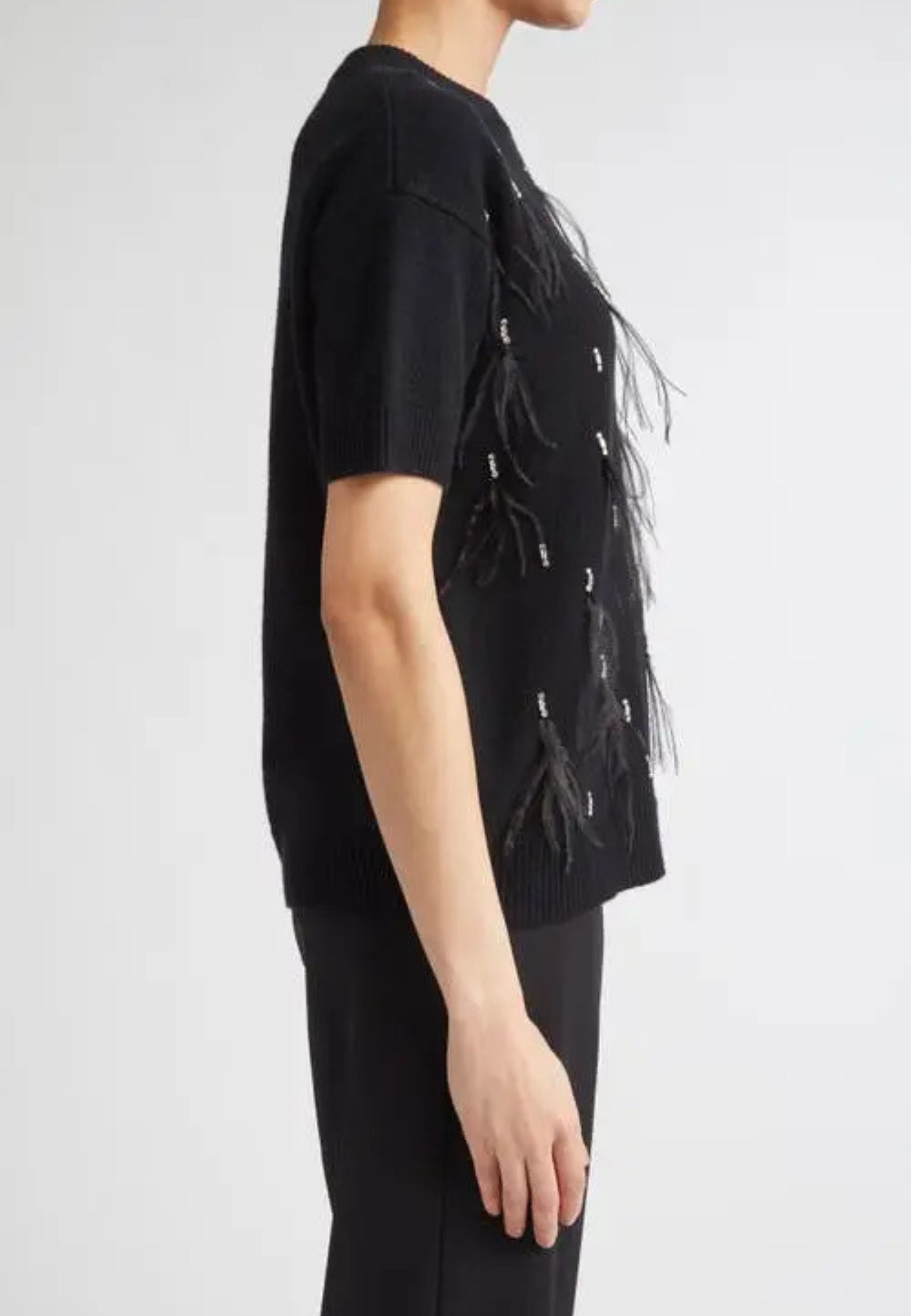 MAX MARA STUDIO - Maglia OBLÒ in lana e cashmere con piume e cristalli 