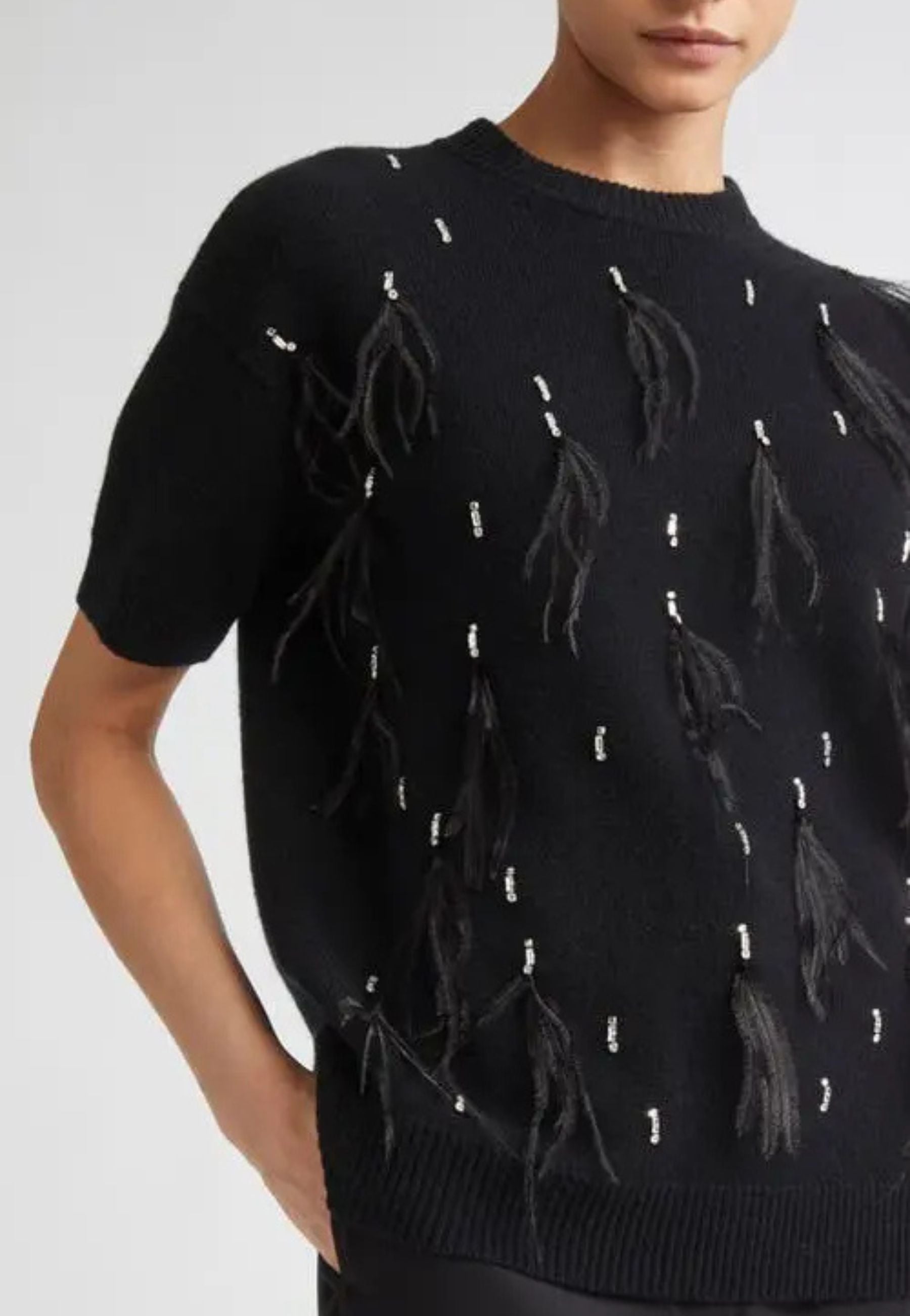 MAX MARA STUDIO - Maglia OBLÒ in lana e cashmere con piume e cristalli 