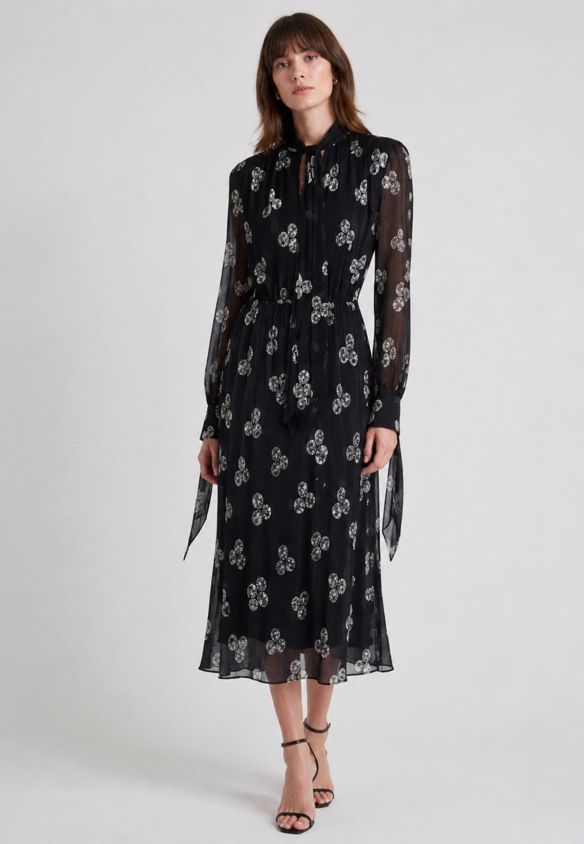 MAX MARA STUDIO Abito midi in pura seta con stampa all-over 