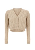 Max Mara Studio Tamigi Cardigan in lana vergine con trecce grigio