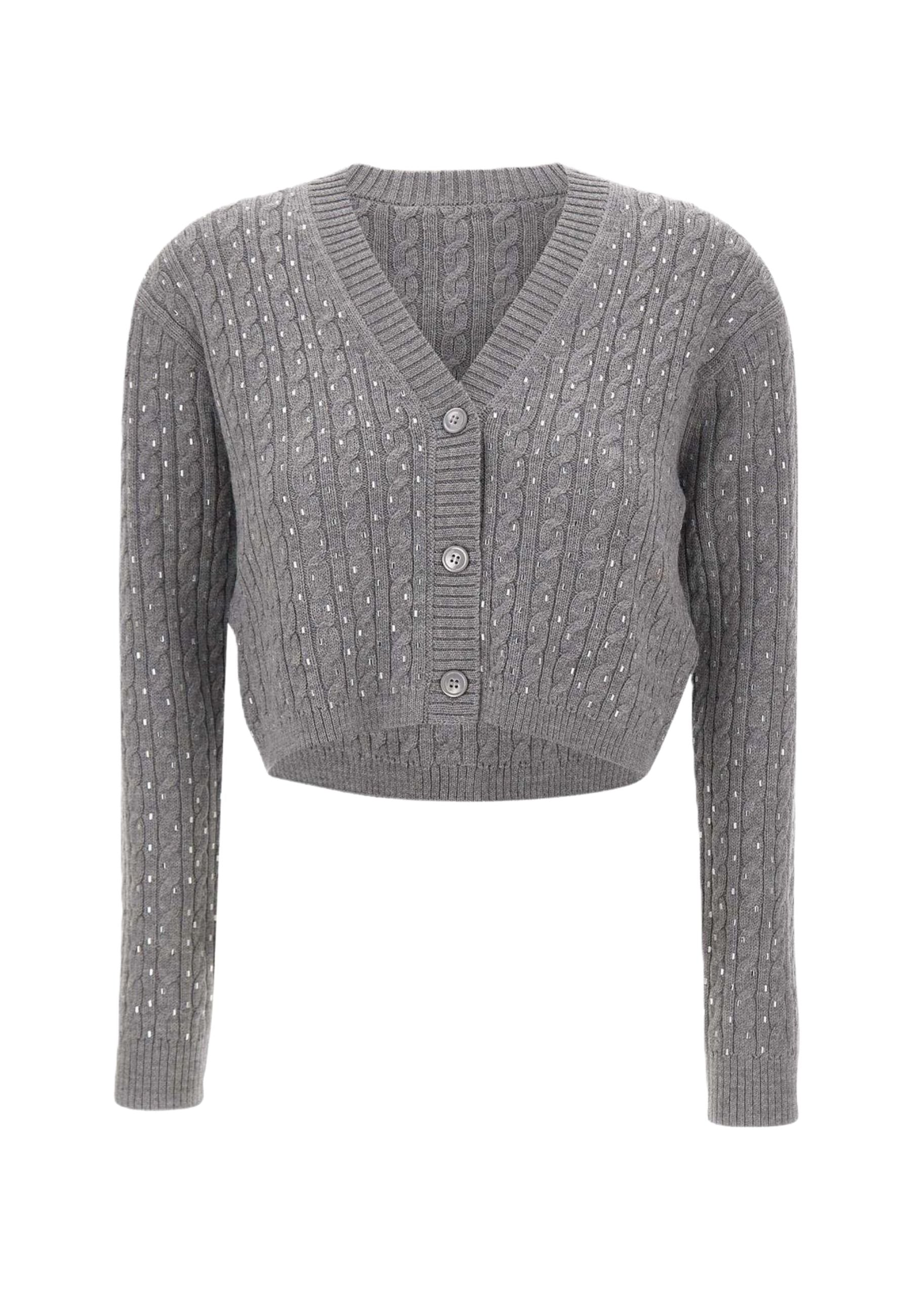 Max Mara Studio Tamigi Cardigan in lana vergine con trecce grigio 