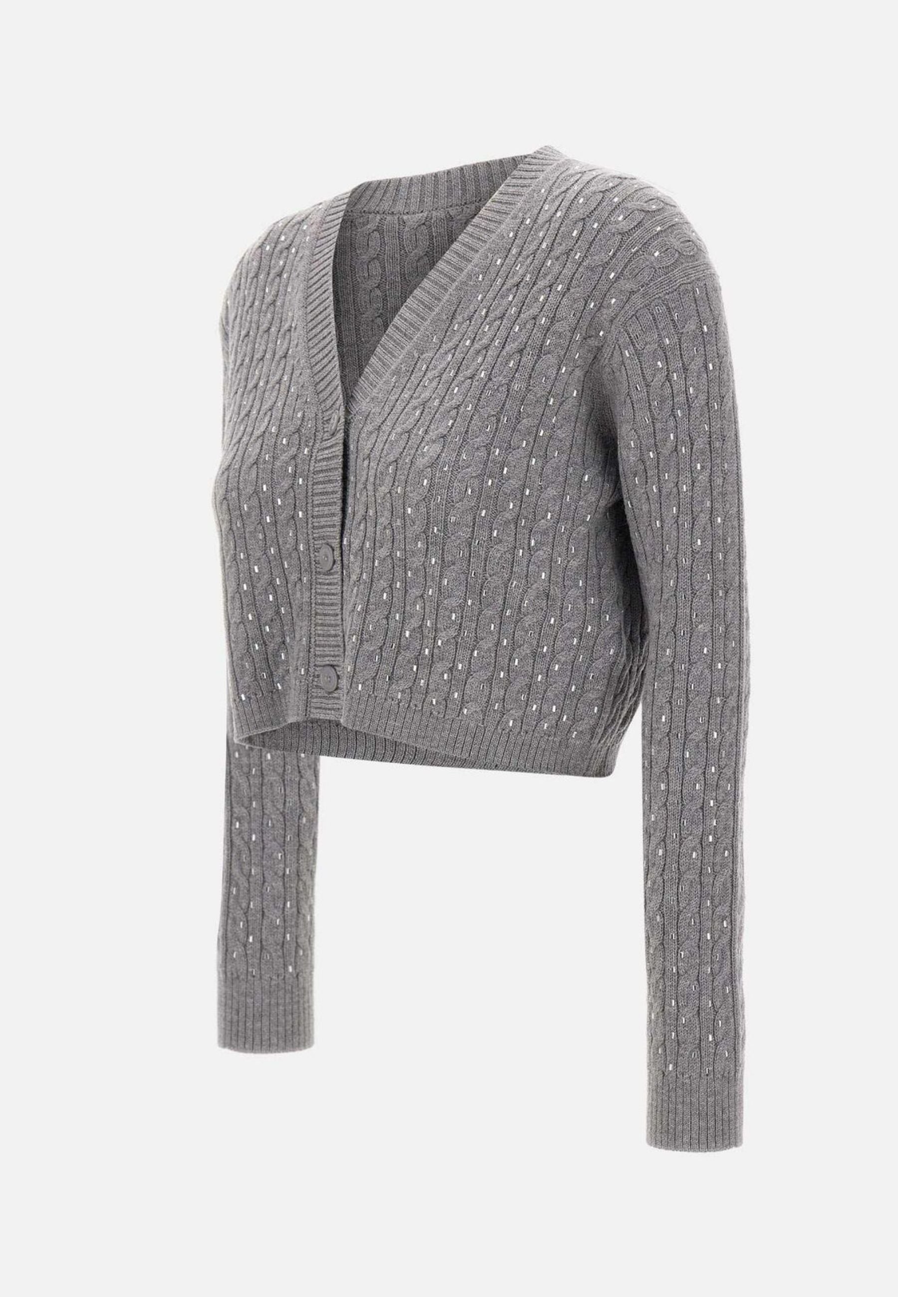 Max Mara Studio Tamigi Cardigan in lana vergine con trecce grigio 