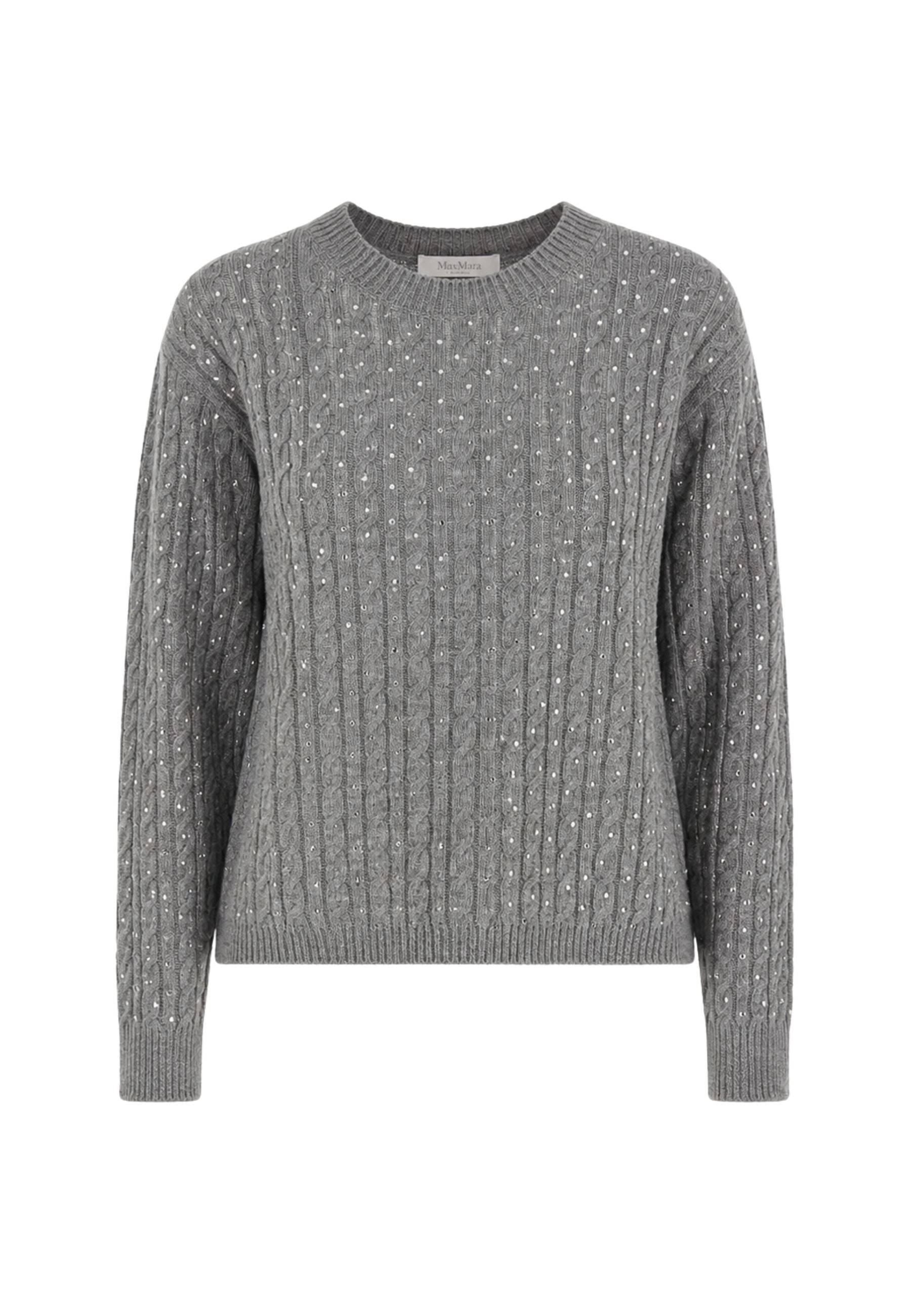 Max Mara Studio Ussuri Maglia in lana vergine con lavorazione a trecce grigio 