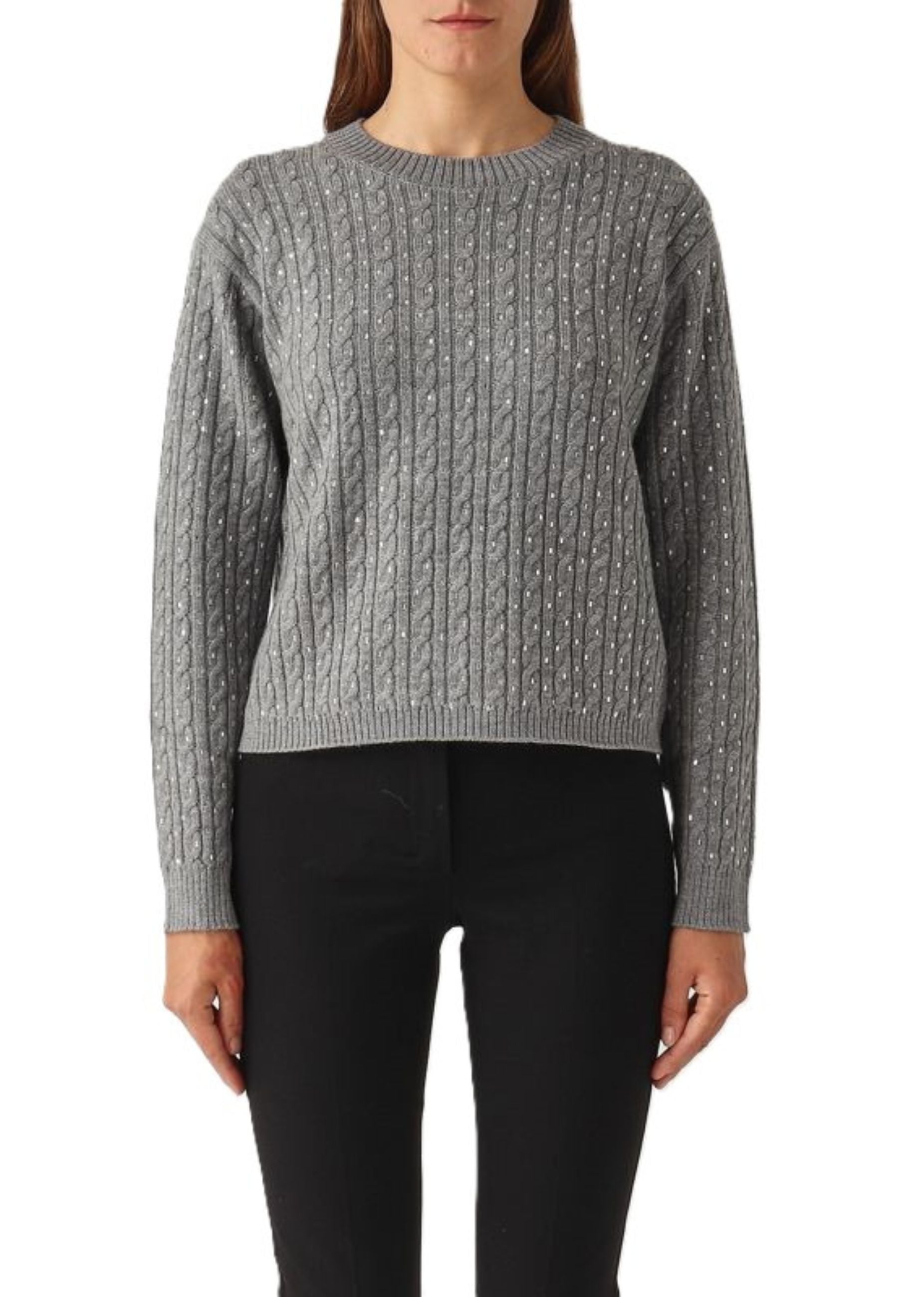 Max Mara Studio Ussuri Maglia in lana vergine con lavorazione a trecce grigio 