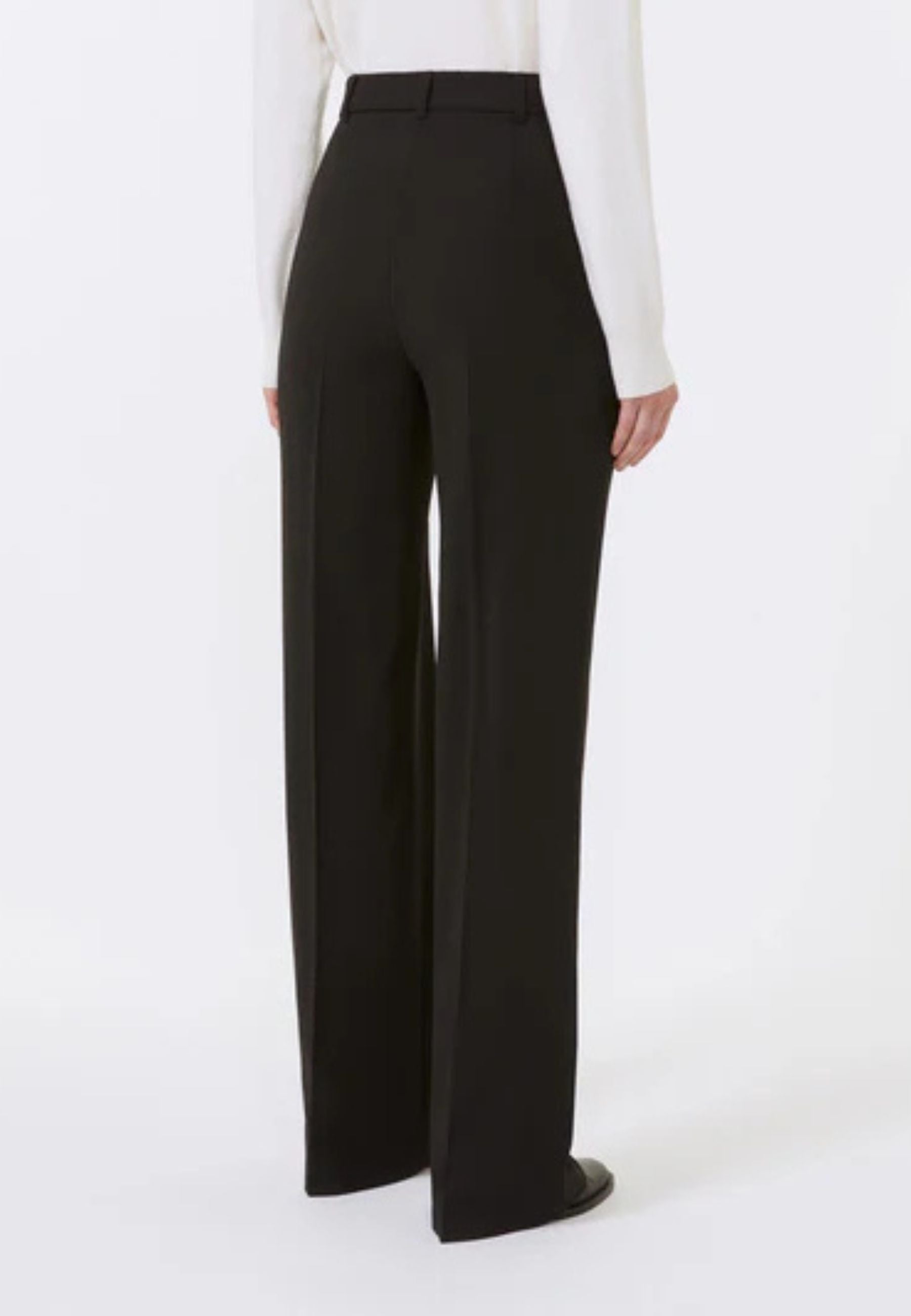 Max Mara Studio Pantalone sartoriale in crêpe satin di lana vergine nero 