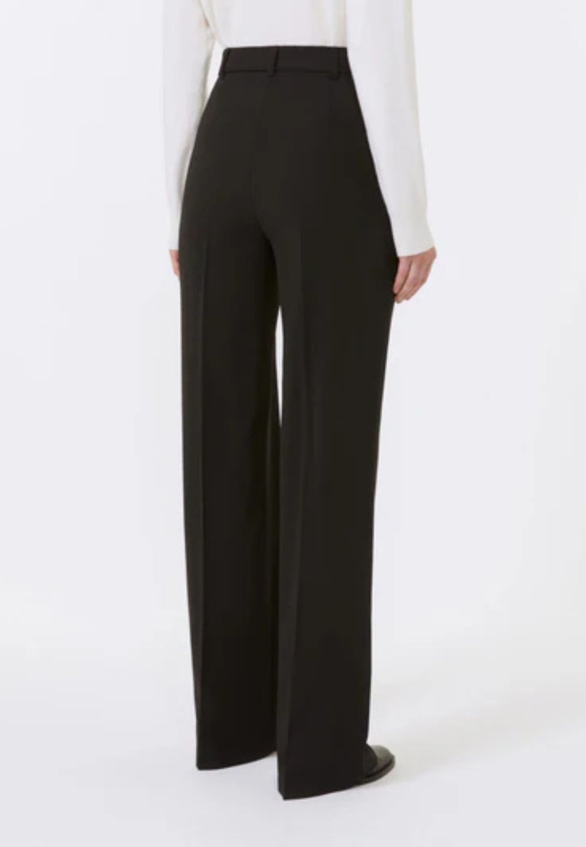 Max Mara Studio Pantalone sartoriale in crêpe satin di lana vergine nero 
