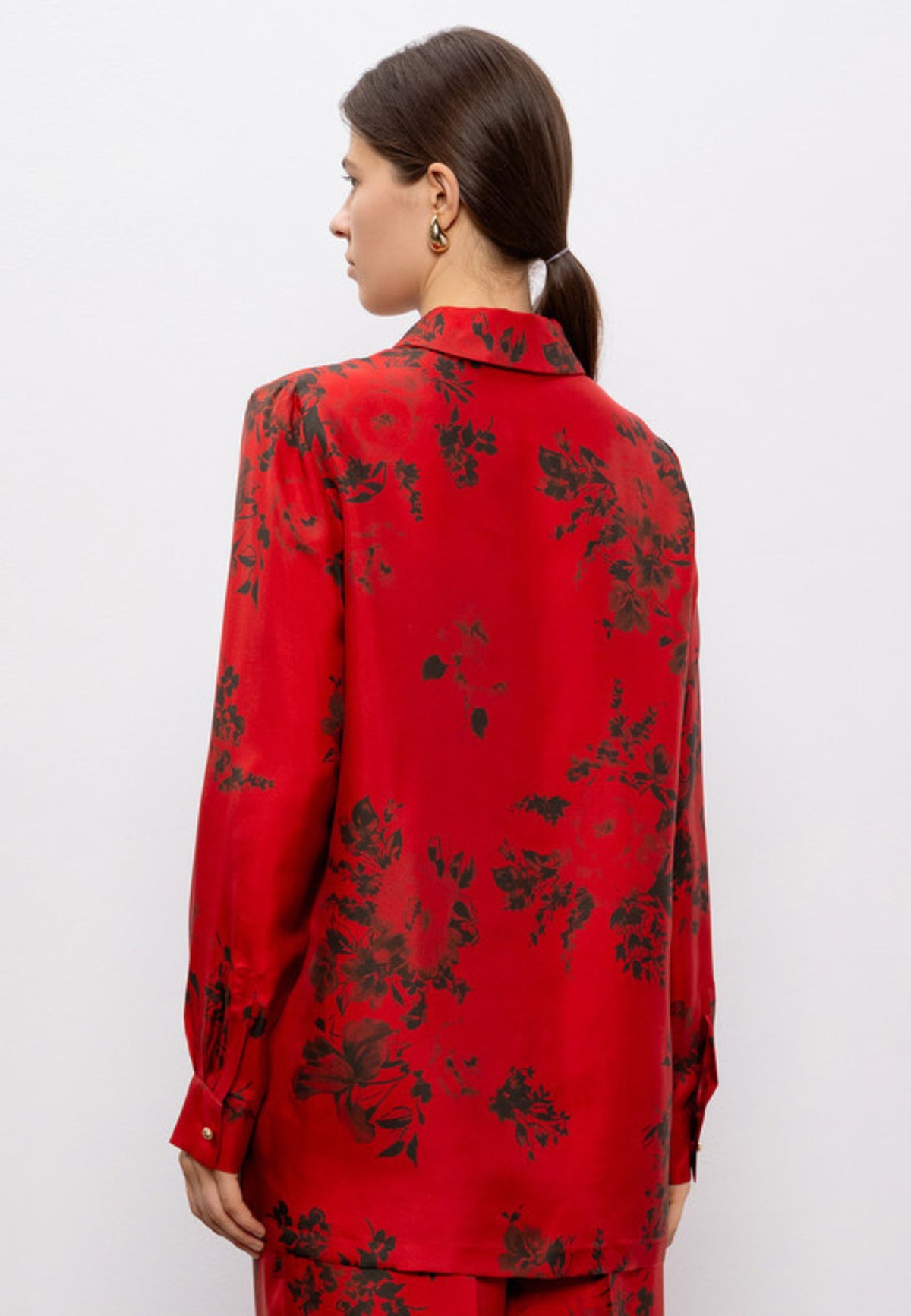 Max Mara Studio - Blusa in Pura Seta con Stampa Floreale Rossa 