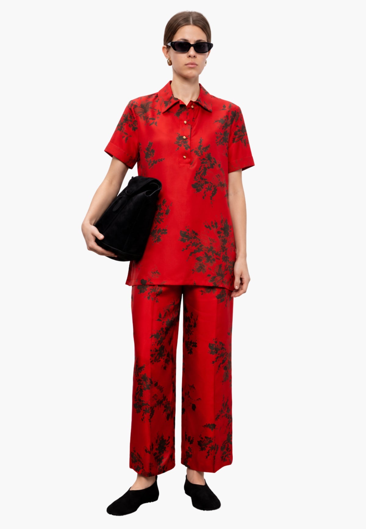 Max Mara Studio - Blusa in Pura Seta con Stampa Floreale Rossa 